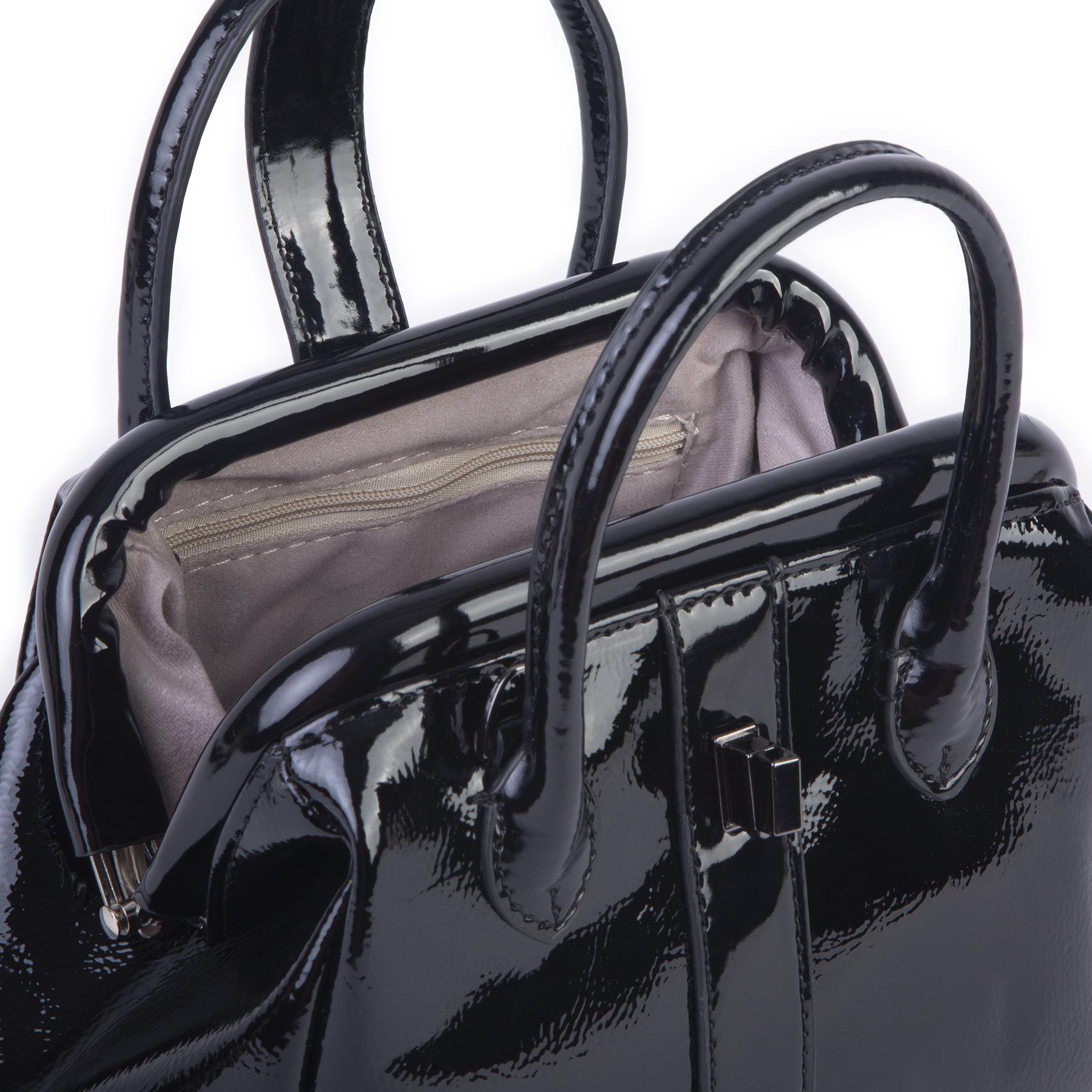  Nas Bag Kadın  Mini Boy Klipsli El ve Postacı Çantası Siyah Rugan (20x13 cm)