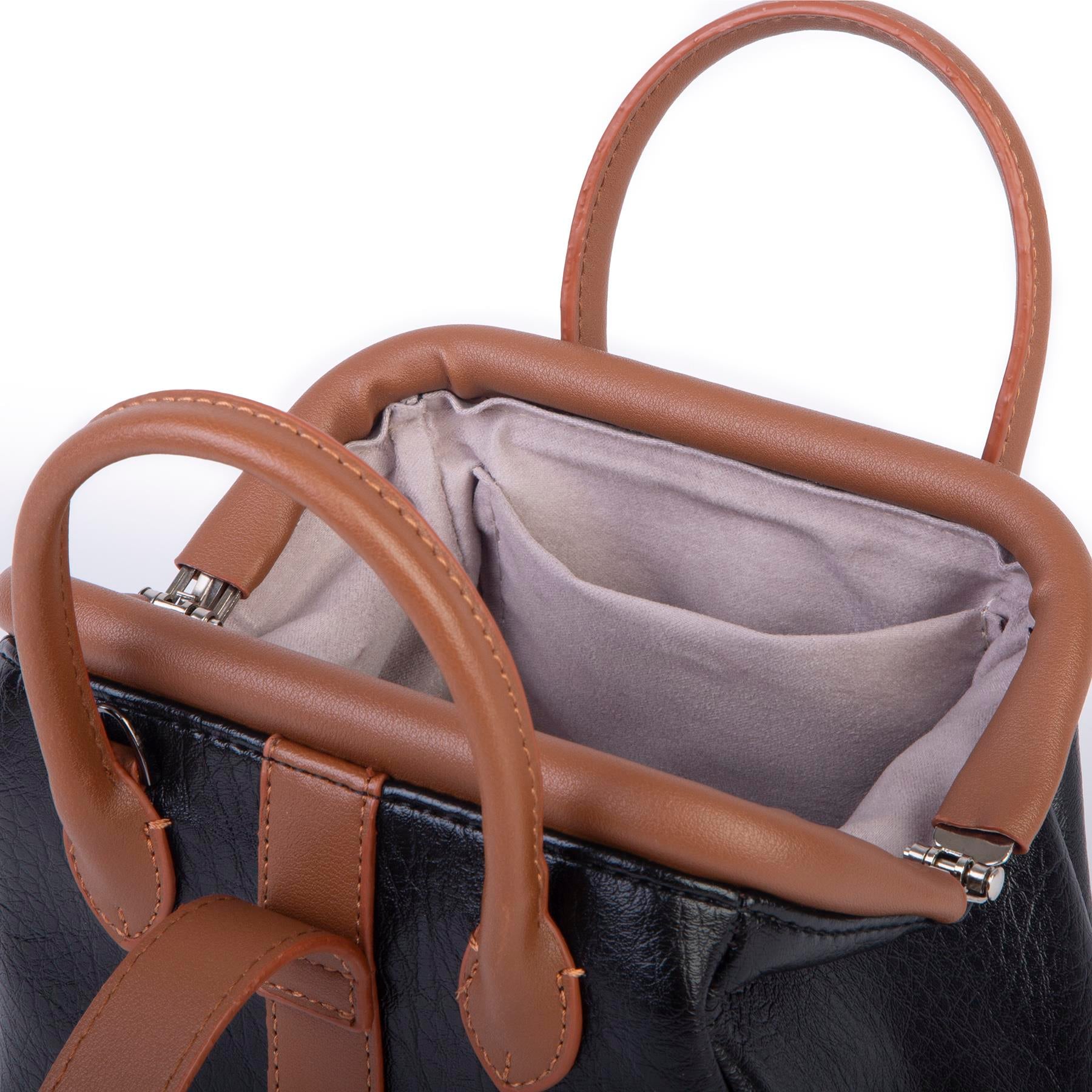  Nas Bag Kadın  Mini Boy Klipsli El ve Postacı Çantası Siyah Taba Victoria (20x13 cm)