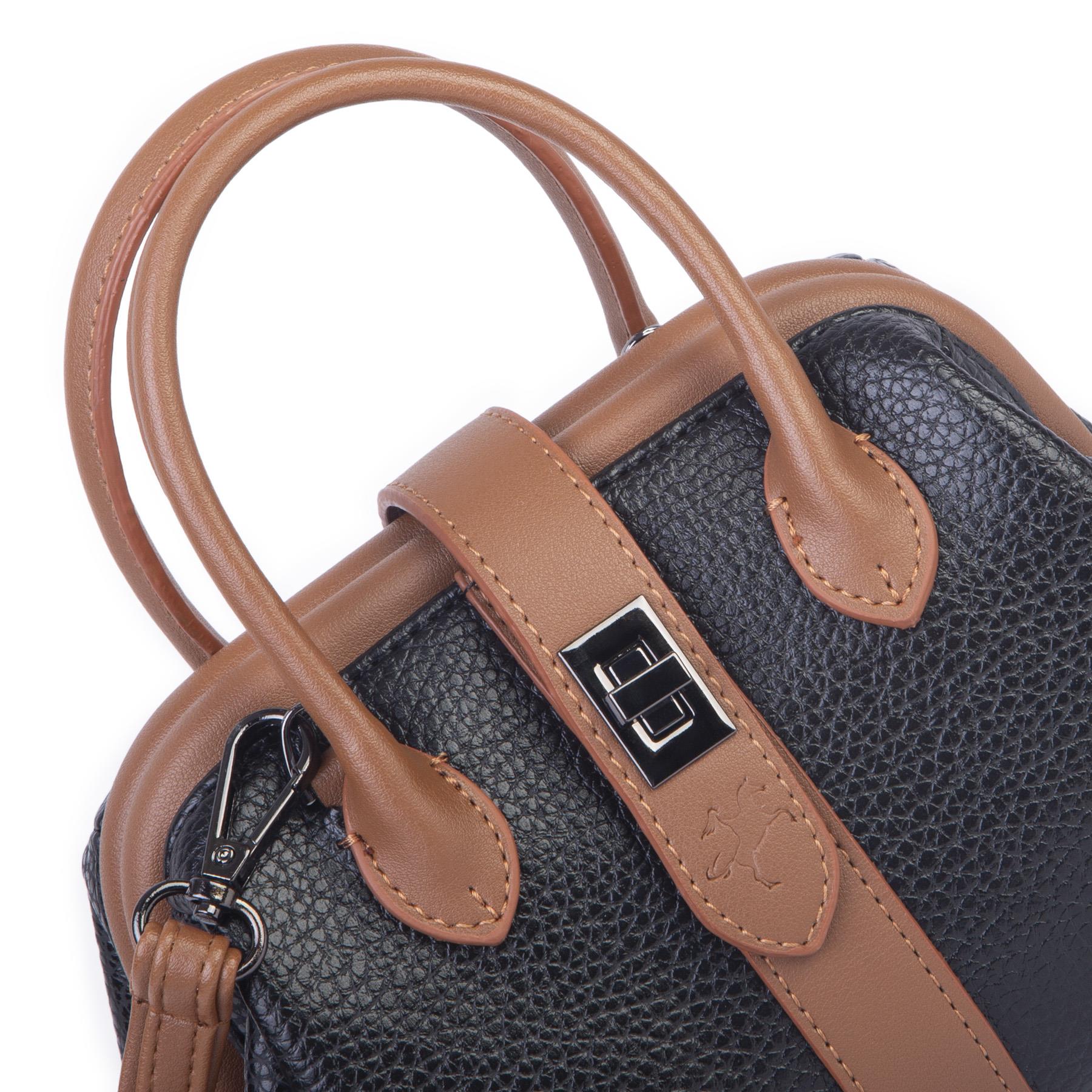  Nas Bag Kadın  Mini Boy Klipsli El ve Postacı Çantası Siyah Taba Lopez (20x13 cm)
