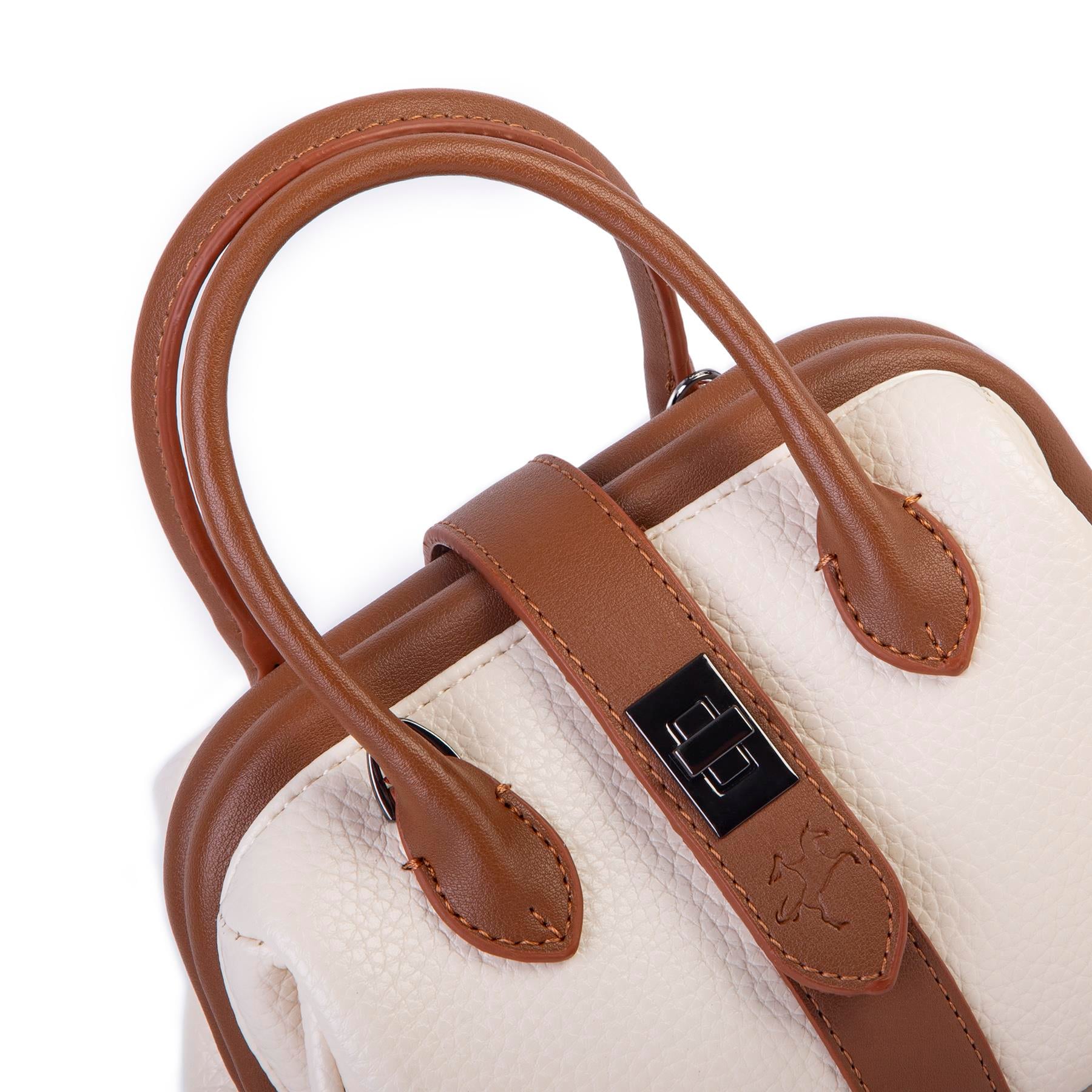  Nas Bag Kadın  Mini Boy Klipsli El ve Postacı Çantası Krem Taba Lopez (20x13 cm)