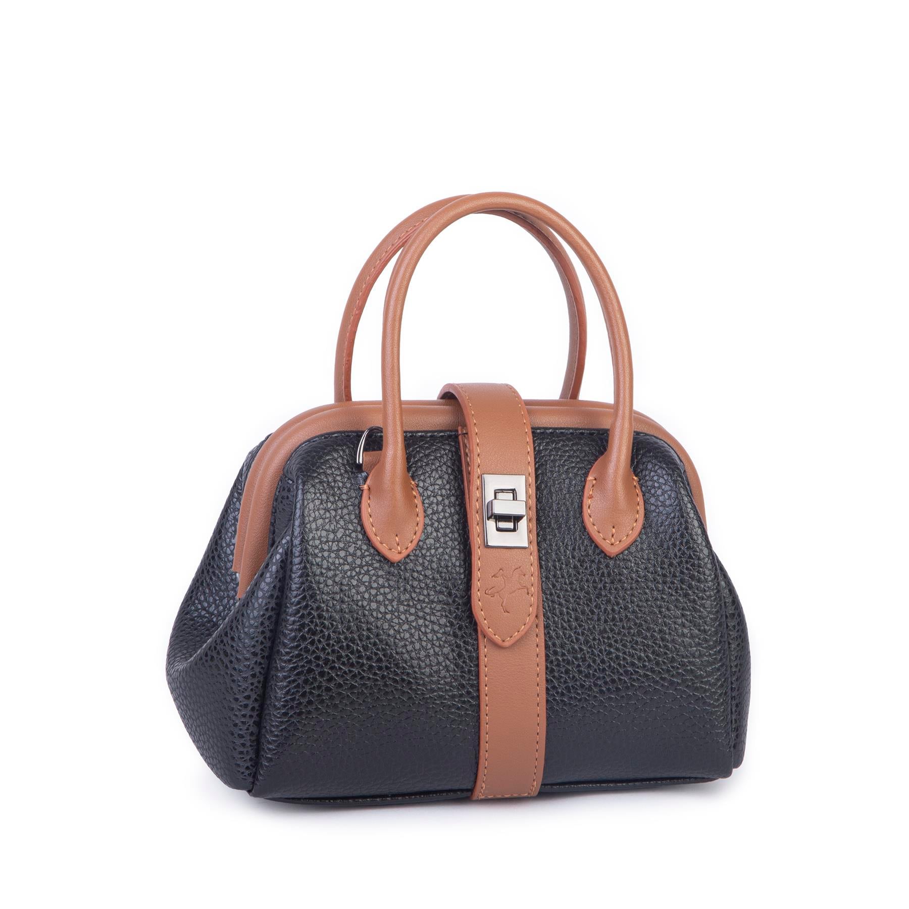  Nas Bag Kadın  Mini Boy Klipsli El ve Postacı Çantası Siyah Taba Lopez (20x13 cm)