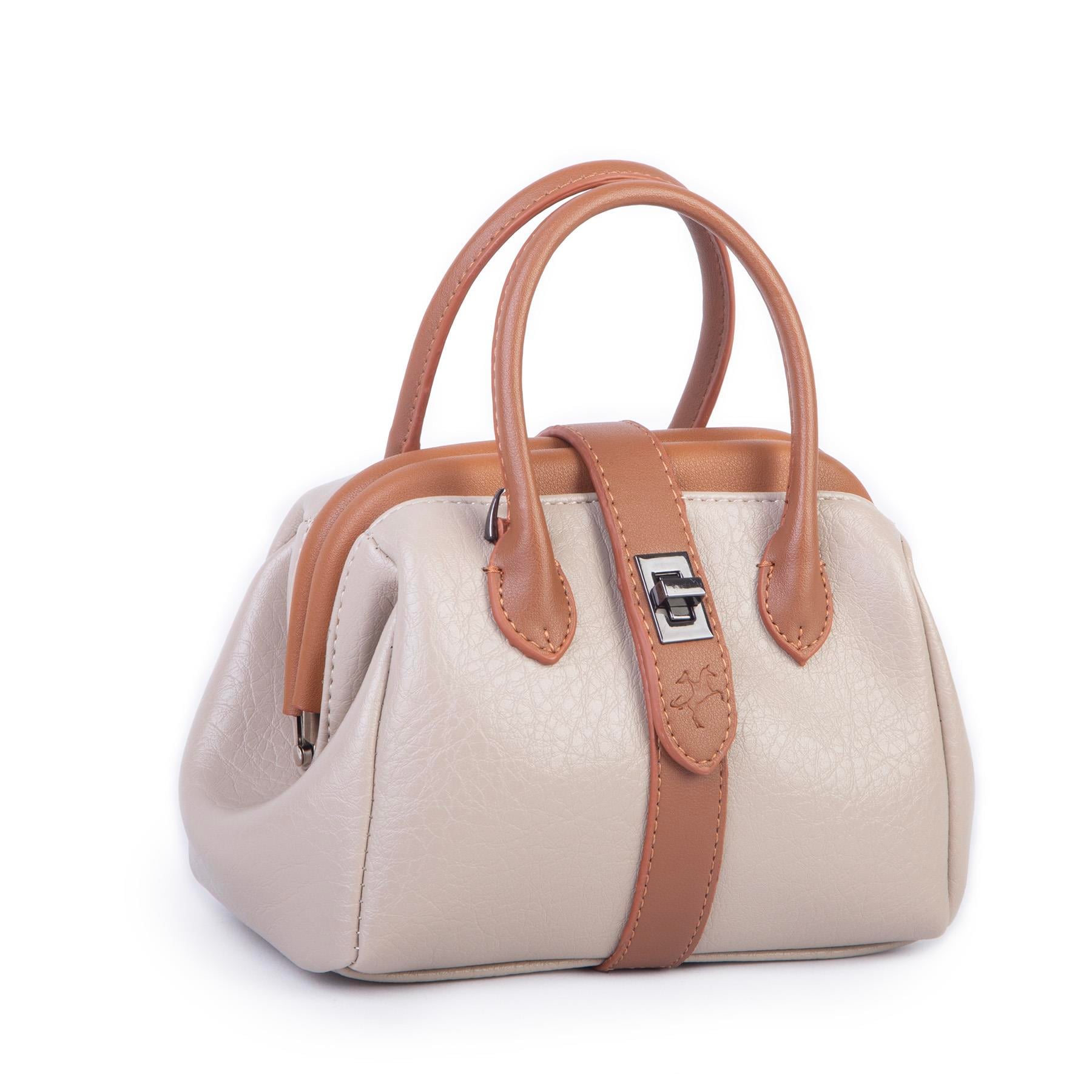  Nas Bag Kadın  Mini Boy Klipsli El ve Postacı Çantası Kum Taba Victoria (20x13 cm)