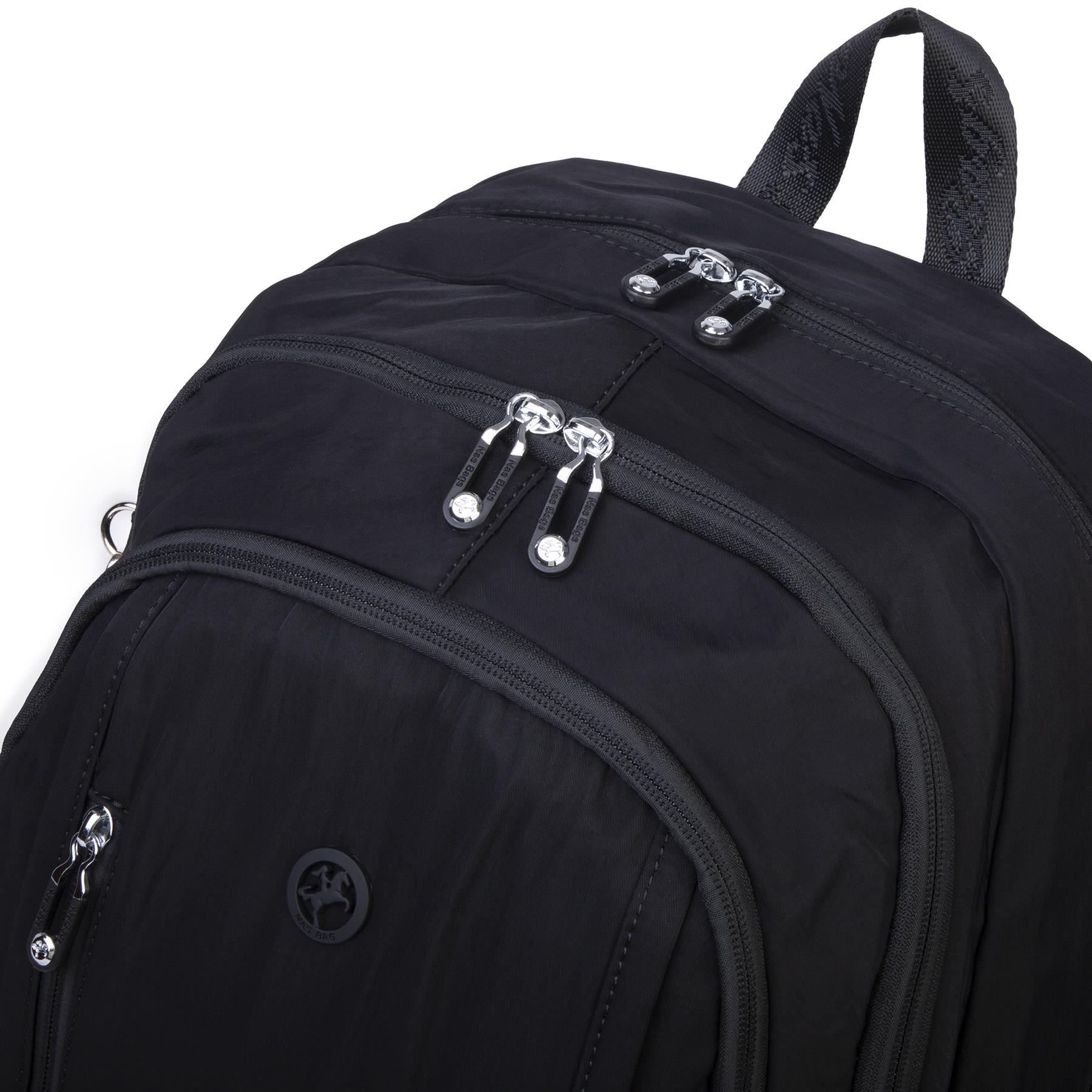  Nas Bag Unisex  Büyük Boy Hafif  Çok Gözlü Okul Sırt Çantası (en :30 cm boy:44 cm) Siyah