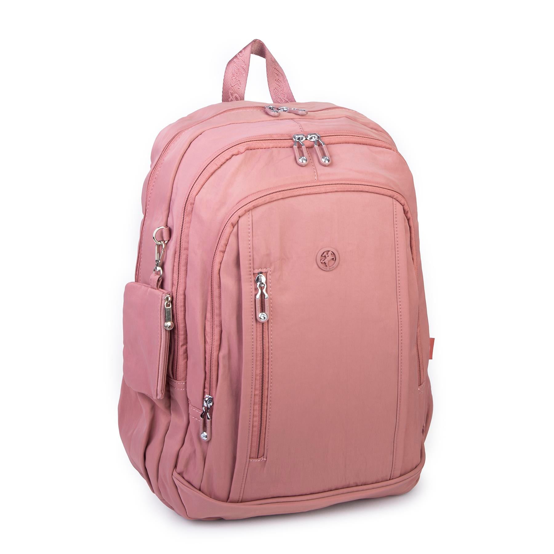  Nas Bag Unisex  Büyük Boy Hafif  Çok Gözlü Okul Sırt Çantası (en :30 cm boy:44 cm) Gül Kurusu