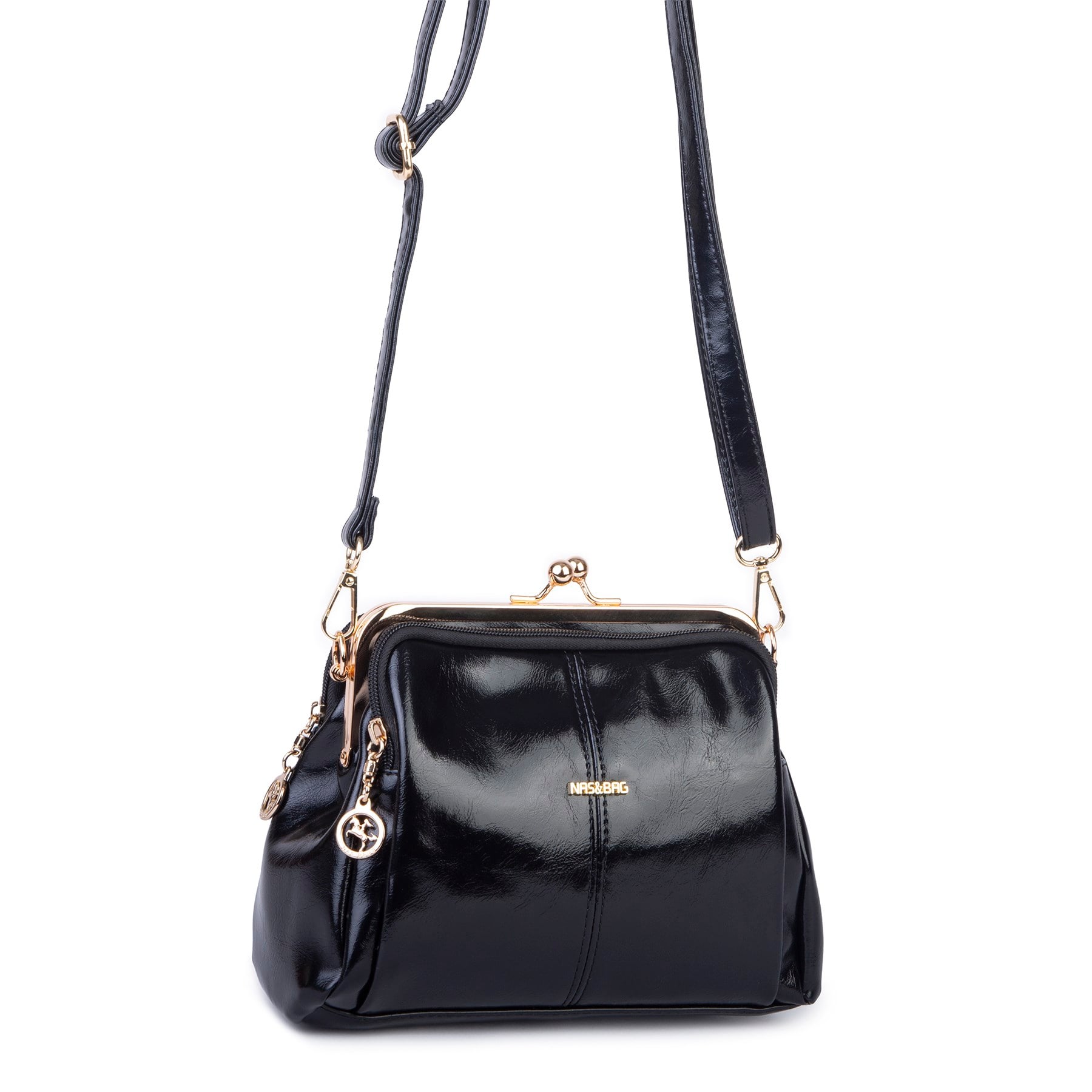 Nas Bag Burslu Klipsli Vintage Omuz ve Çapraz Çanta (23x20 cm ebatlarındadır) Siyah Lopez 