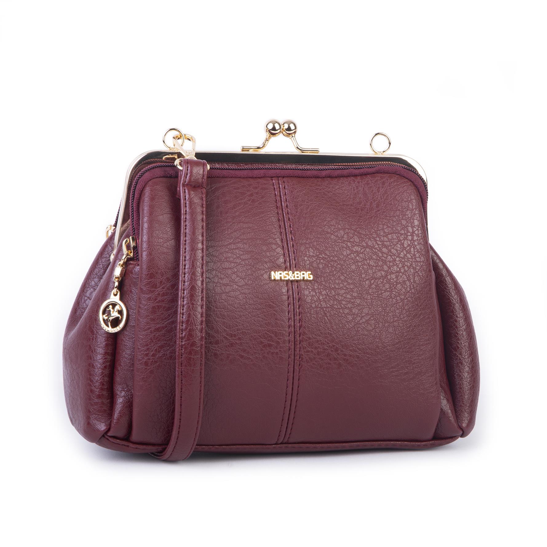Nas Bag Burslu Klipsli Vintage Omuz ve Çapraz Çanta (23x20 cm ebatlarındadır) Bordo Victoria