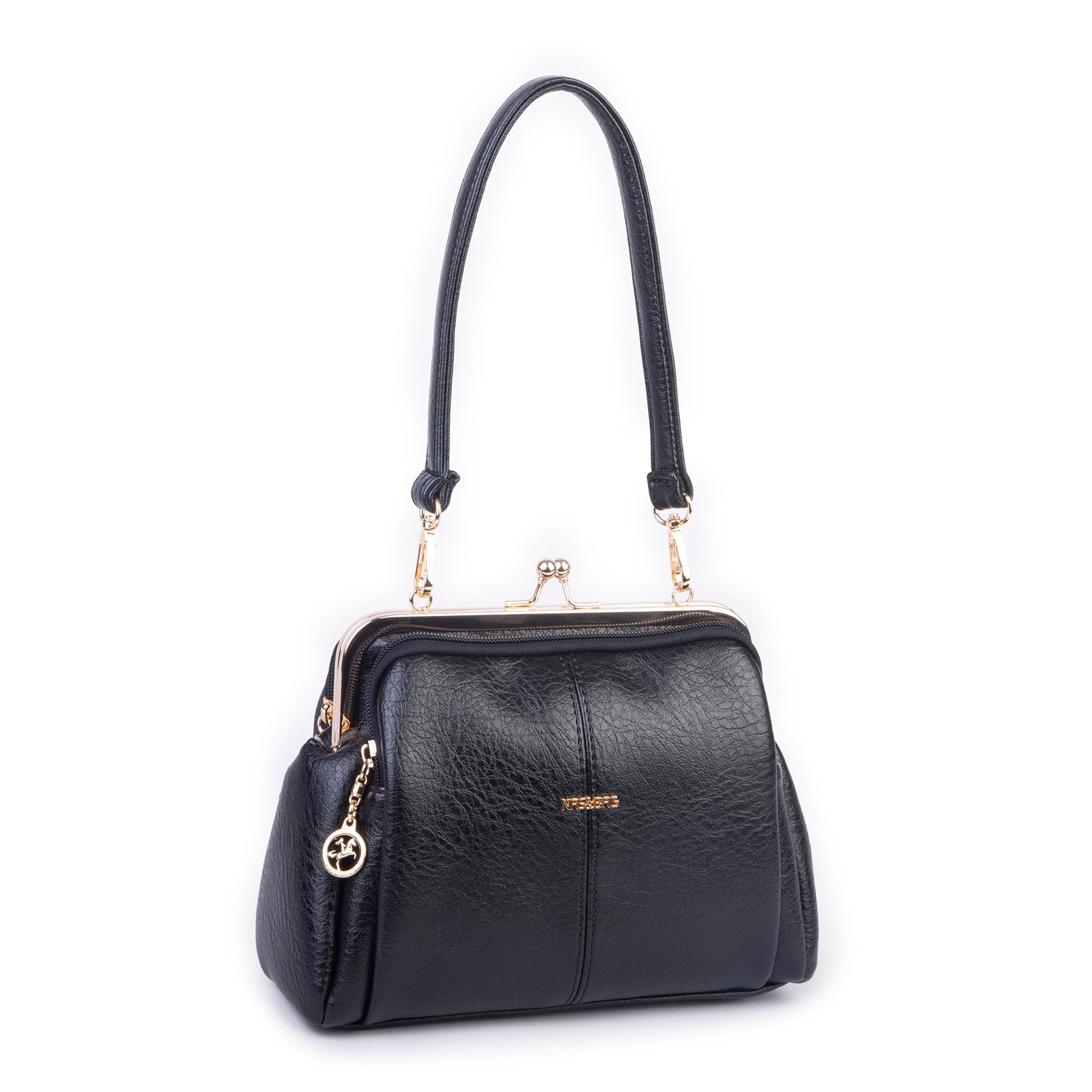 Nas Bag Burslu Klipsli Vintage Omuz ve Çapraz Çanta (23x20 cm ebatlarındadır) Siyah Victoria