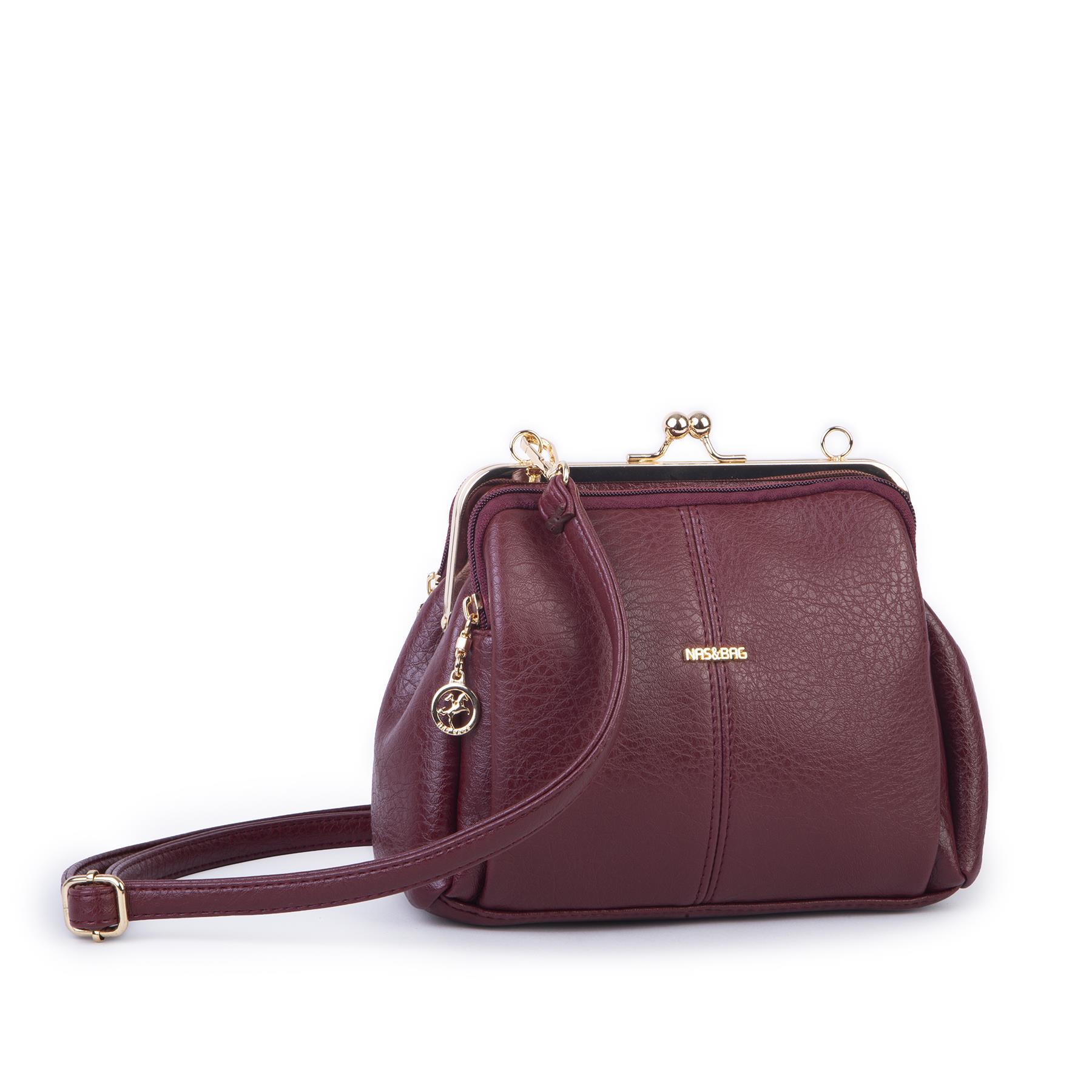 Nas Bag Burslu Klipsli Vintage Omuz ve Çapraz Çanta (23x20 cm ebatlarındadır) Bordo Victoria