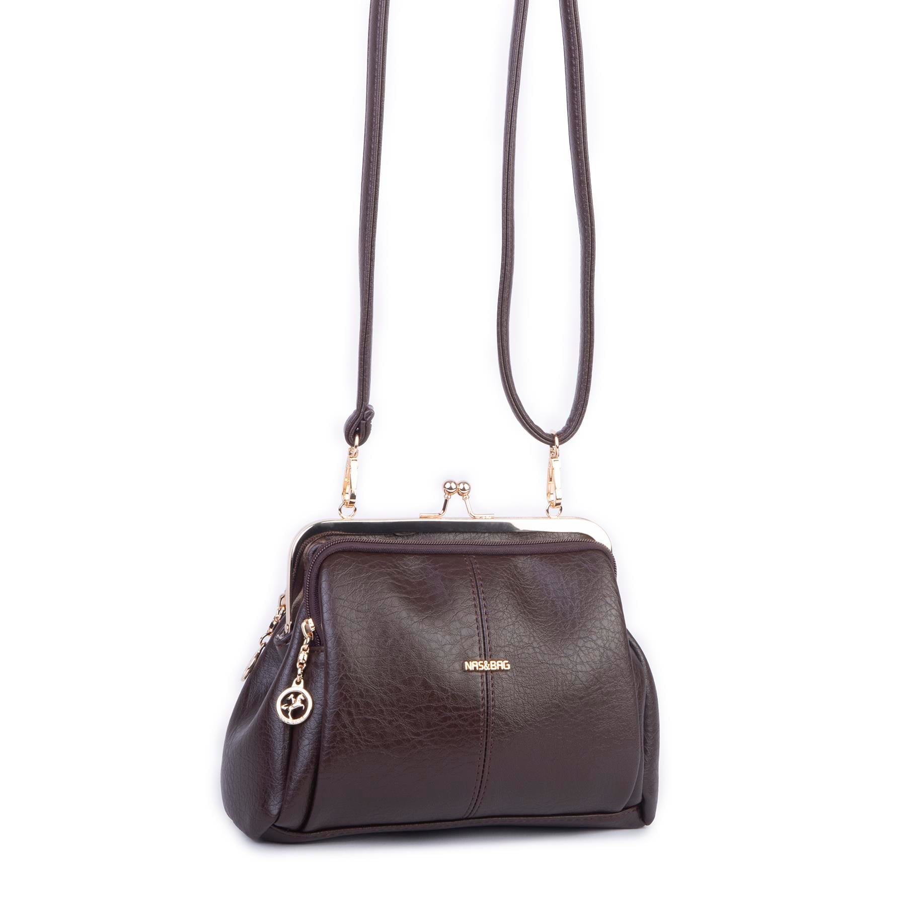 Nas Bag Burslu Klipsli Vintage Omuz ve Çapraz Çanta (23x20 cm ebatlarındadır) Kahve Victoria