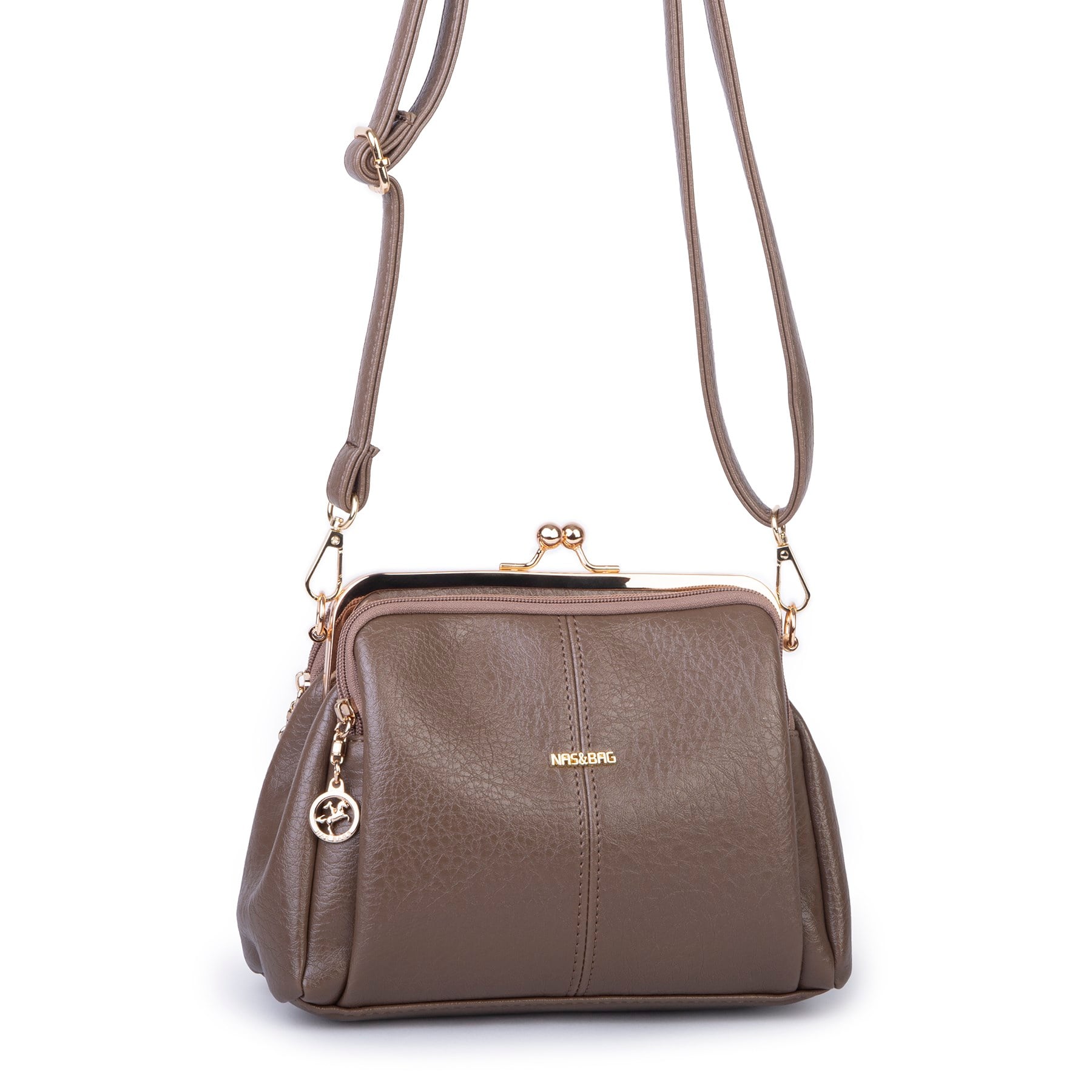 Nas Bag Burslu Klipsli Vintage Omuz ve Çapraz Çanta (23x20 cm ebatlarındadır) Vizon Victoria