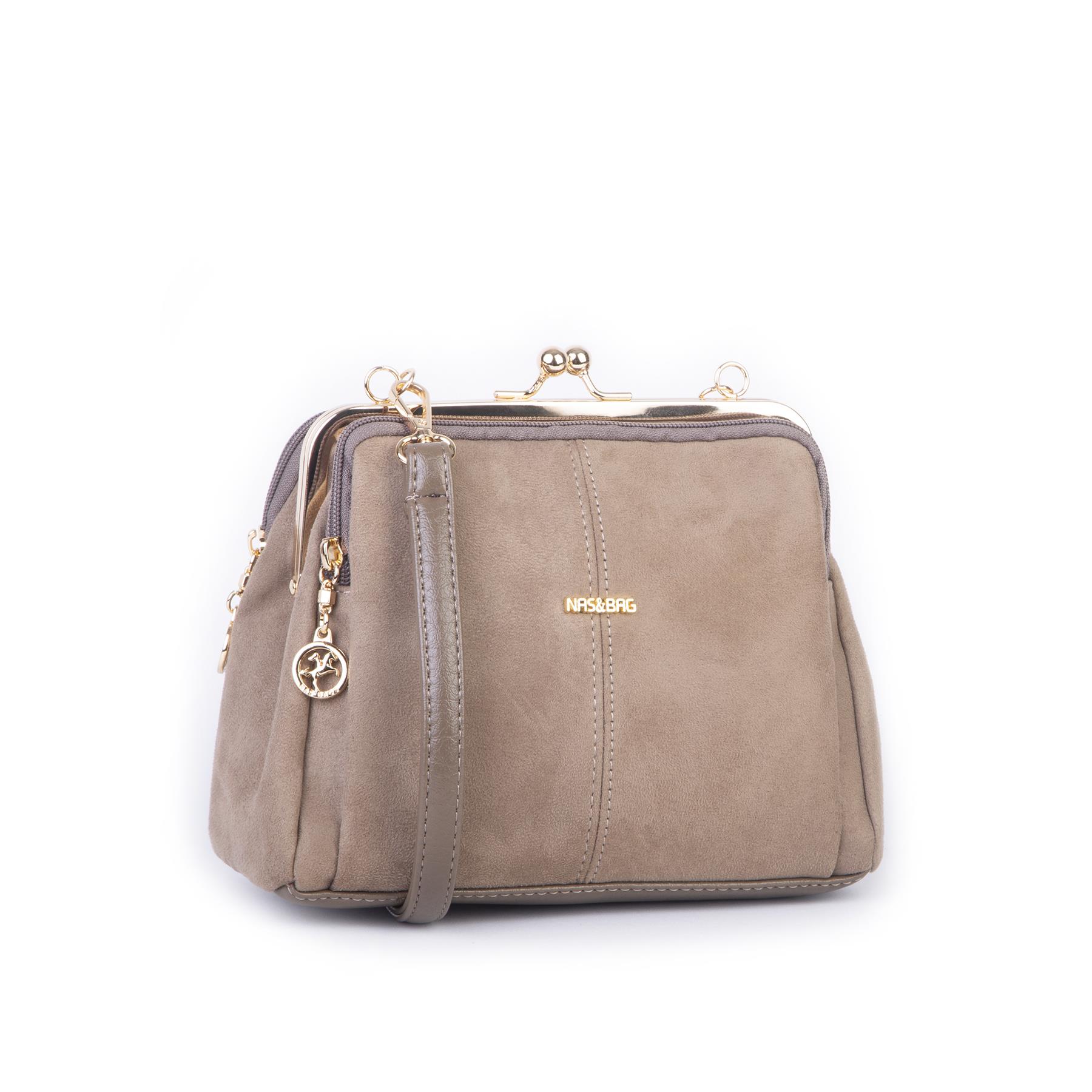 Nas Bag Burslu Klipsli Vintage Omuz ve Çapraz Çanta (23x20 cm ebatlarındadır) Vizon Süet