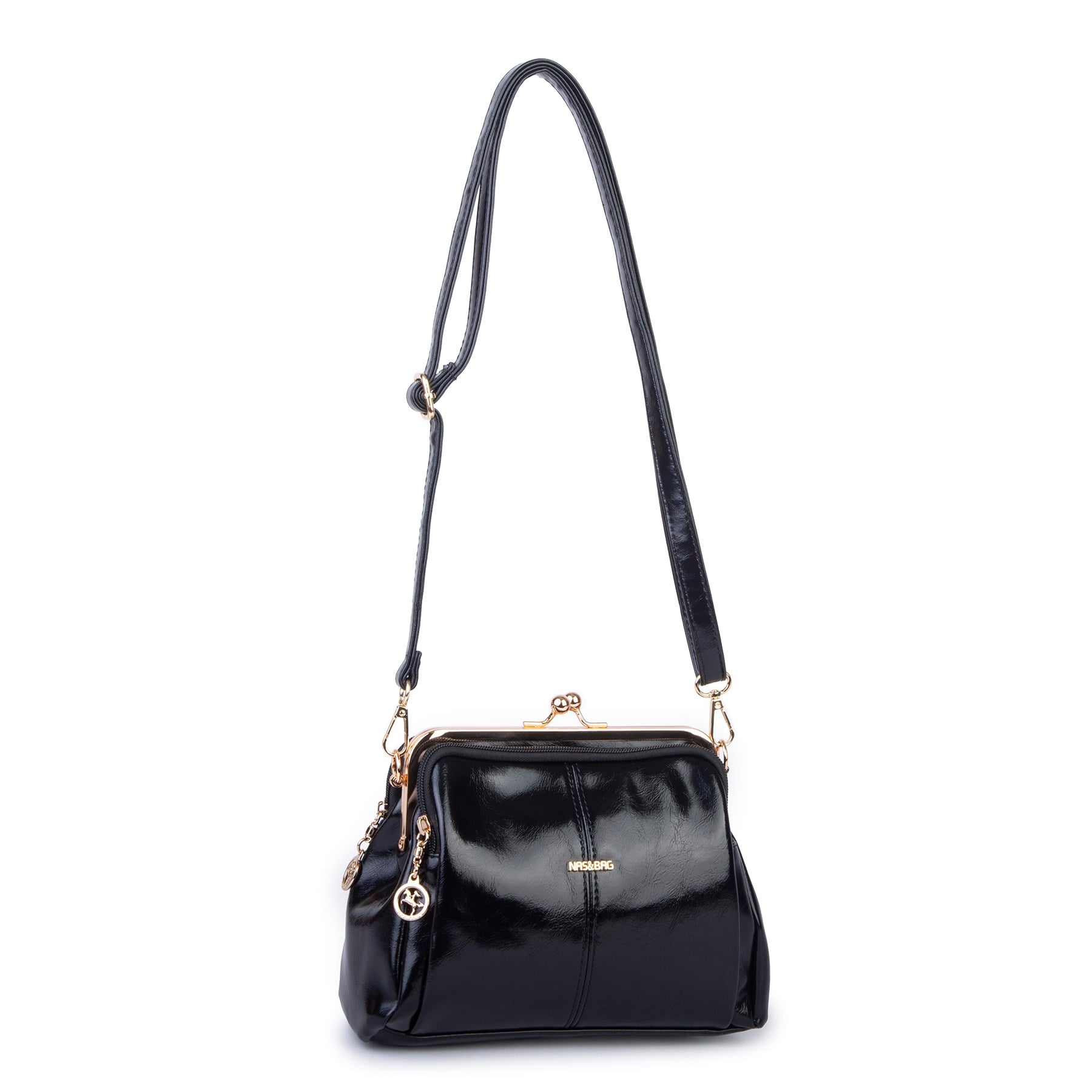 Nas Bag Burslu Klipsli Vintage Omuz ve Çapraz Çanta (23x20 cm ebatlarındadır) Siyah Yankı