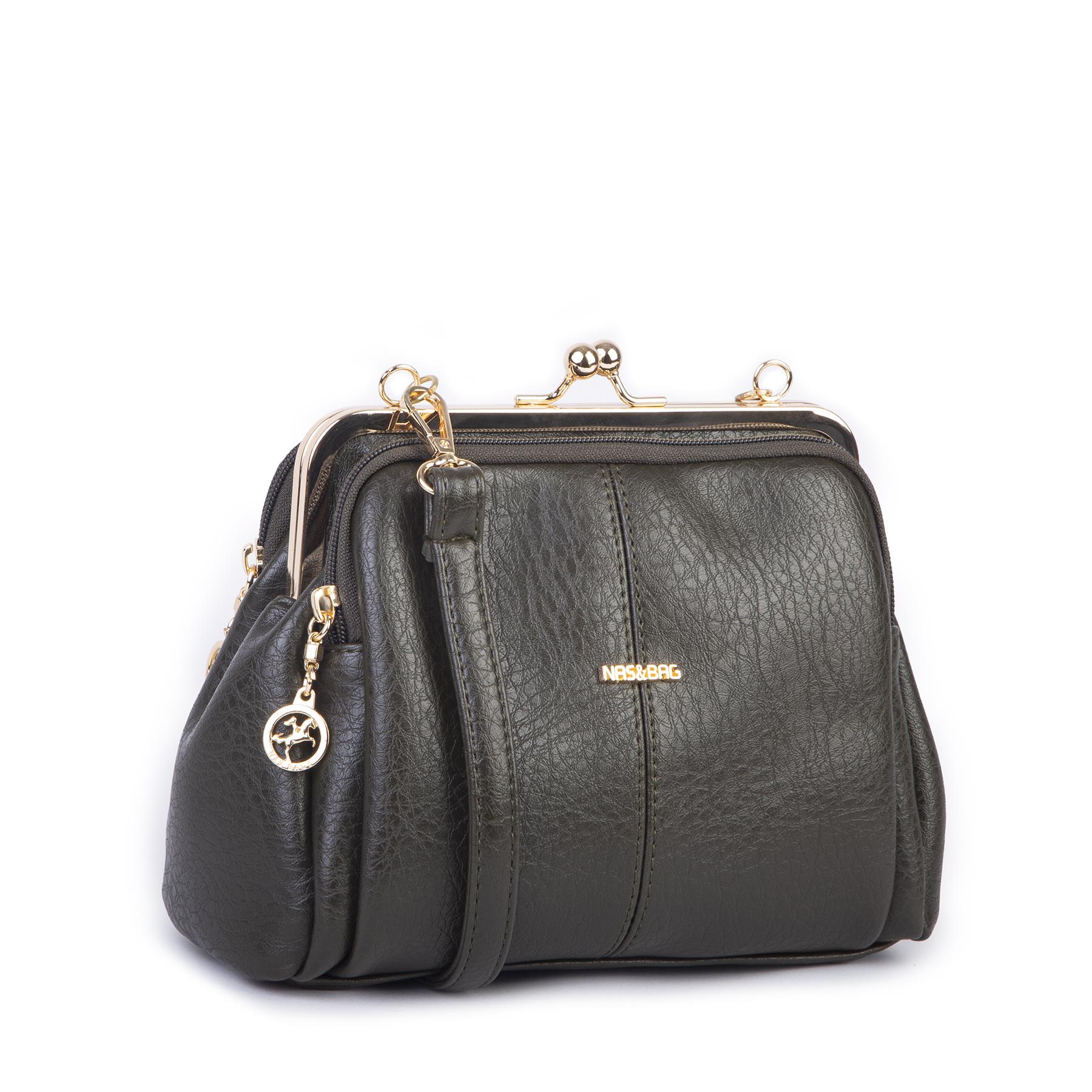 Nas Bag Burslu Klipsli Vintage Omuz ve Çapraz Çanta (23x20 cm ebatlarındadır) Haki Victoria