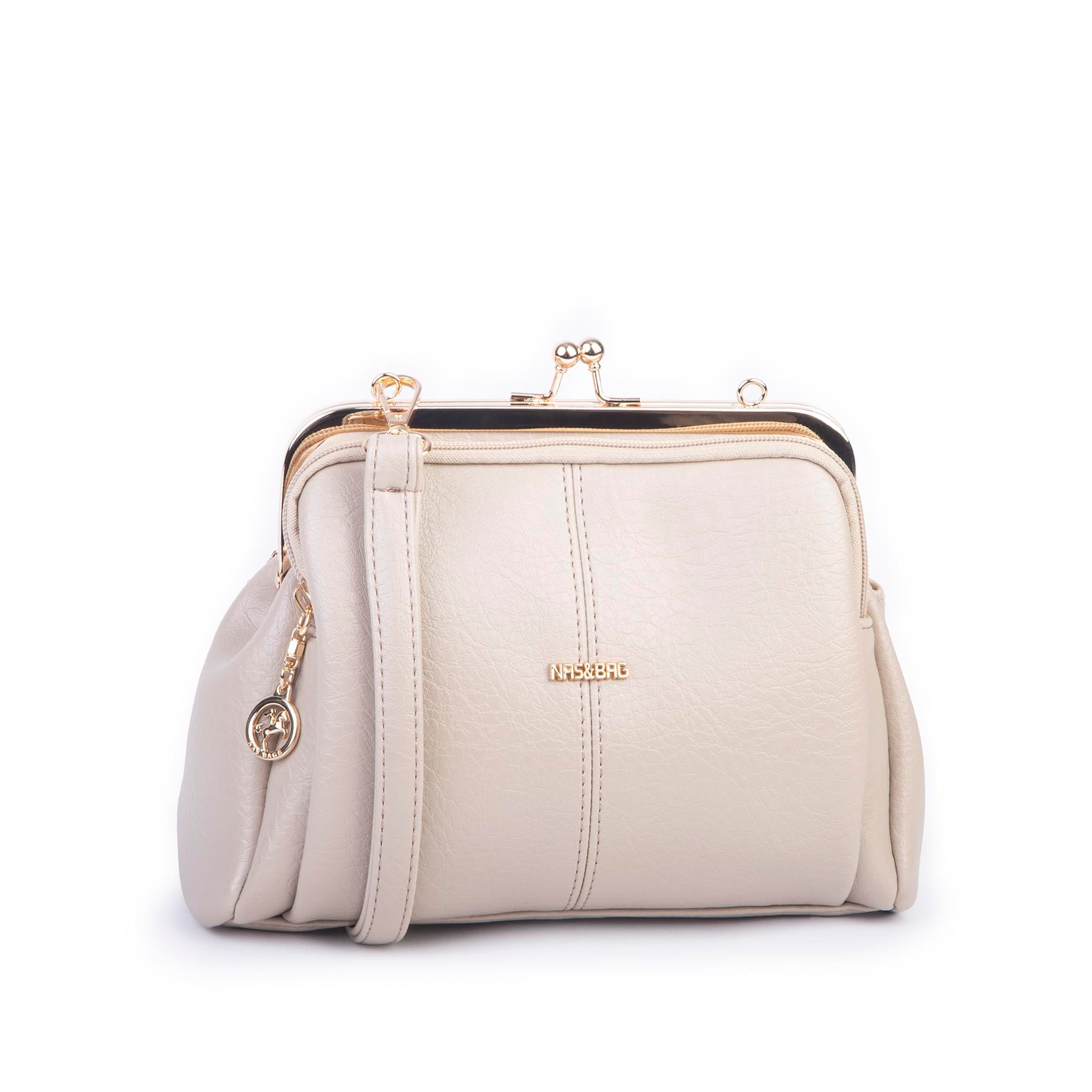 Nas Bag Burslu Klipsli Vintage Omuz ve Çapraz Çanta (23x20 cm ebatlarındadır) Kum Victoria