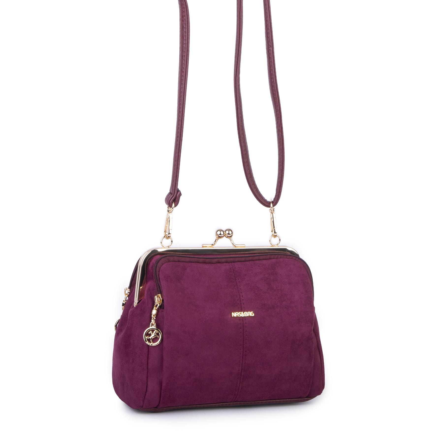 Nas Bag Burslu Klipsli Vintage Omuz ve Çapraz Çanta (23x20 cm ebatlarındadır) Bordo Süet
