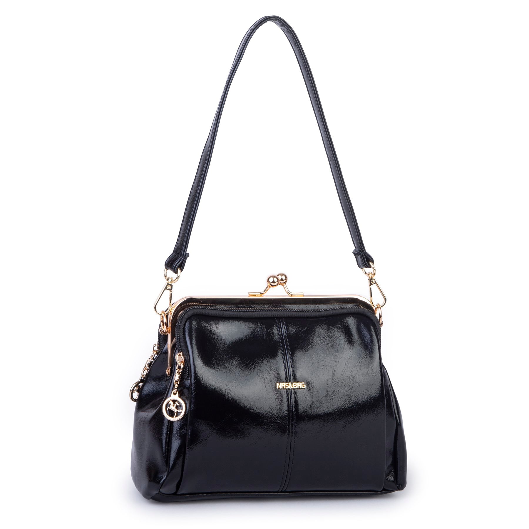 Nas Bag Burslu Klipsli Vintage Omuz ve Çapraz Çanta (23x20 cm ebatlarındadır) Siyah Lopez 