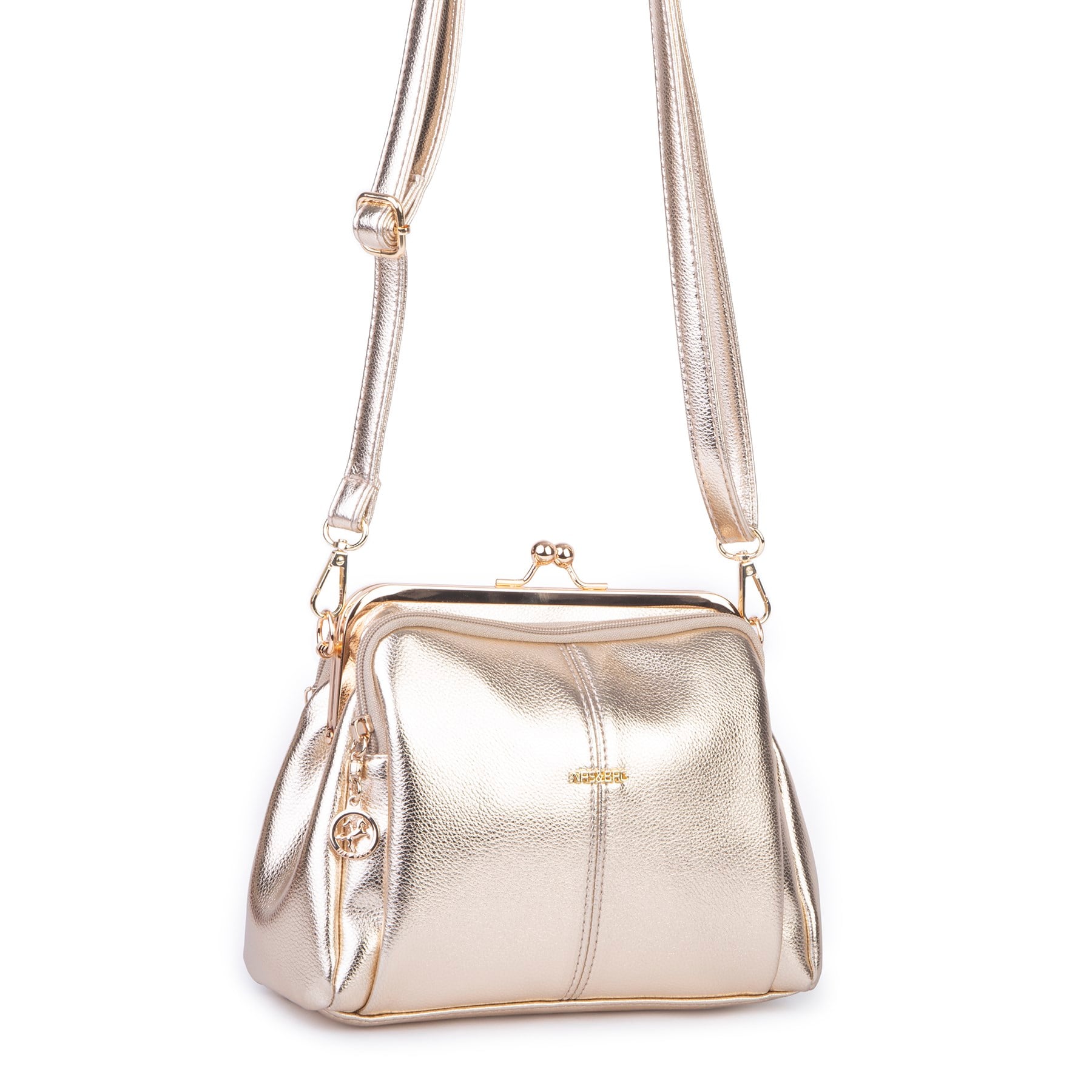 Nas Bag Burslu Klipsli Vintage Omuz ve Çapraz Çanta (23x20 cm ebatlarındadır) Gold