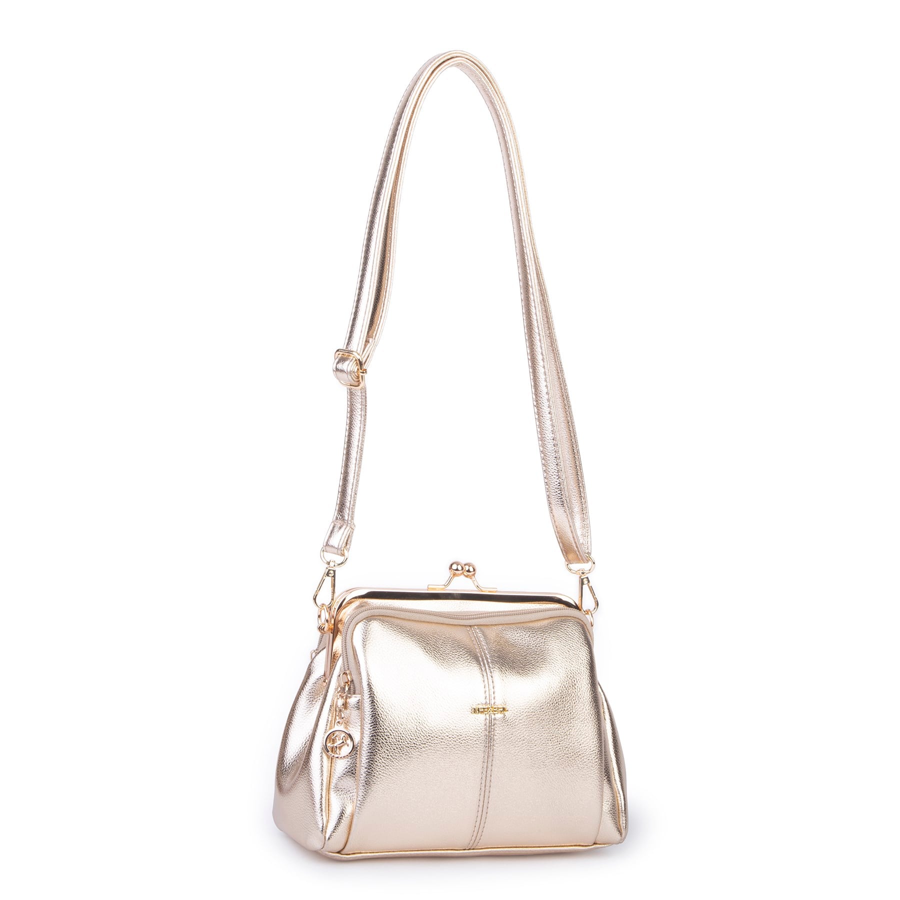 Nas Bag Burslu Klipsli Vintage Omuz ve Çapraz Çanta (23x20 cm ebatlarındadır) Gold