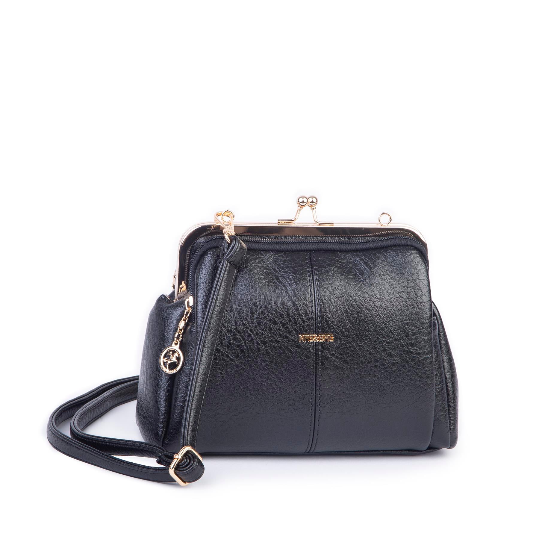 Nas Bag Burslu Klipsli Vintage Omuz ve Çapraz Çanta (23x20 cm ebatlarındadır) Siyah Victoria