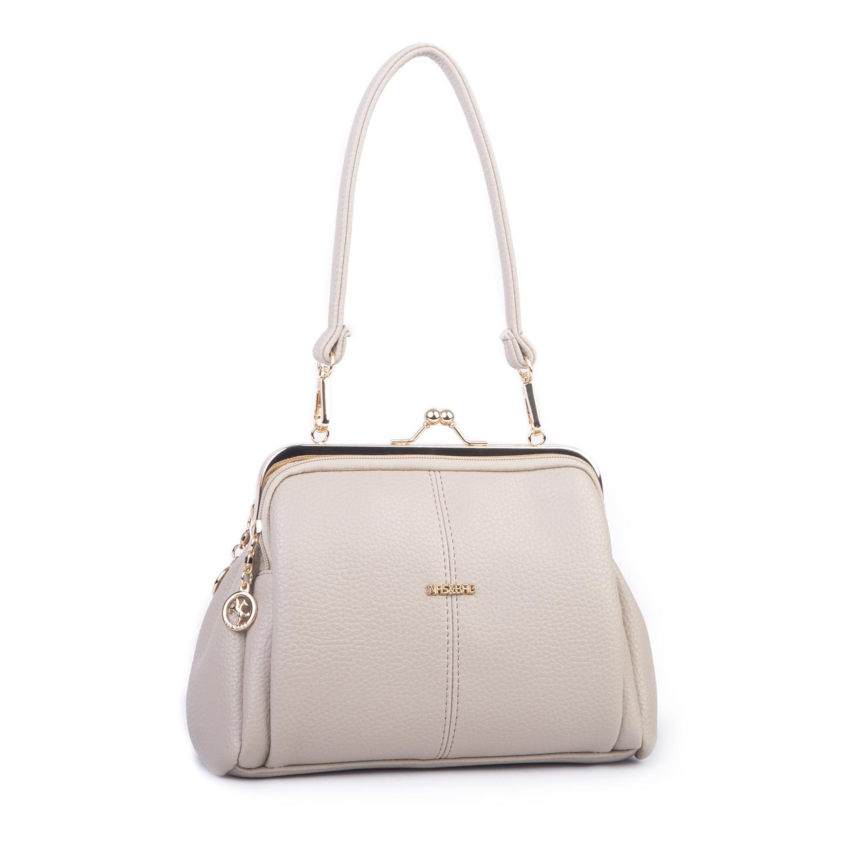 Nas Bag Burslu Klipsli Vintage Omuz ve Çapraz Çanta (23x20 cm ebatlarındadır) Kum Lopez
