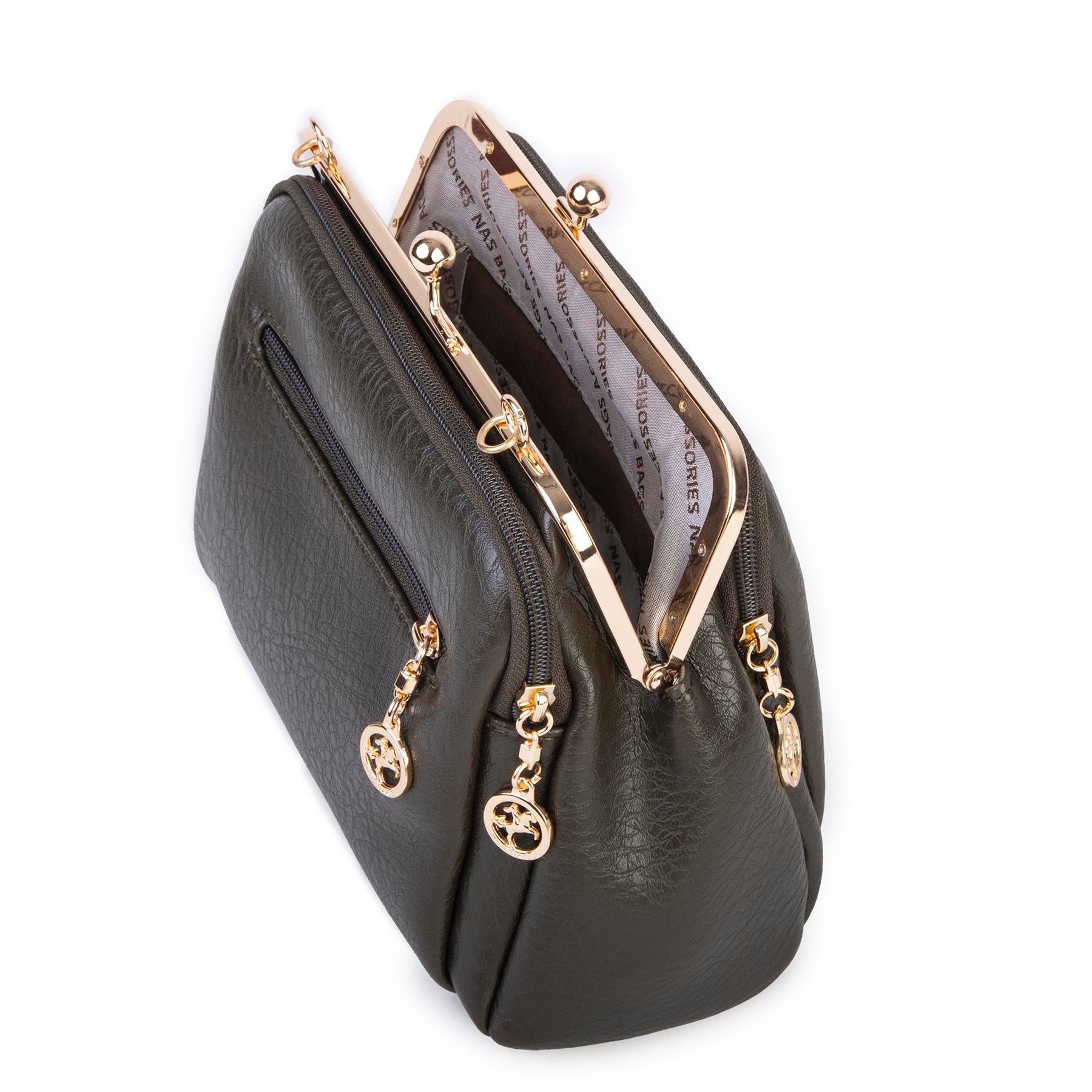 Nas Bag Burslu Klipsli Vintage Omuz ve Çapraz Çanta (23x20 cm ebatlarındadır) Haki Victoria