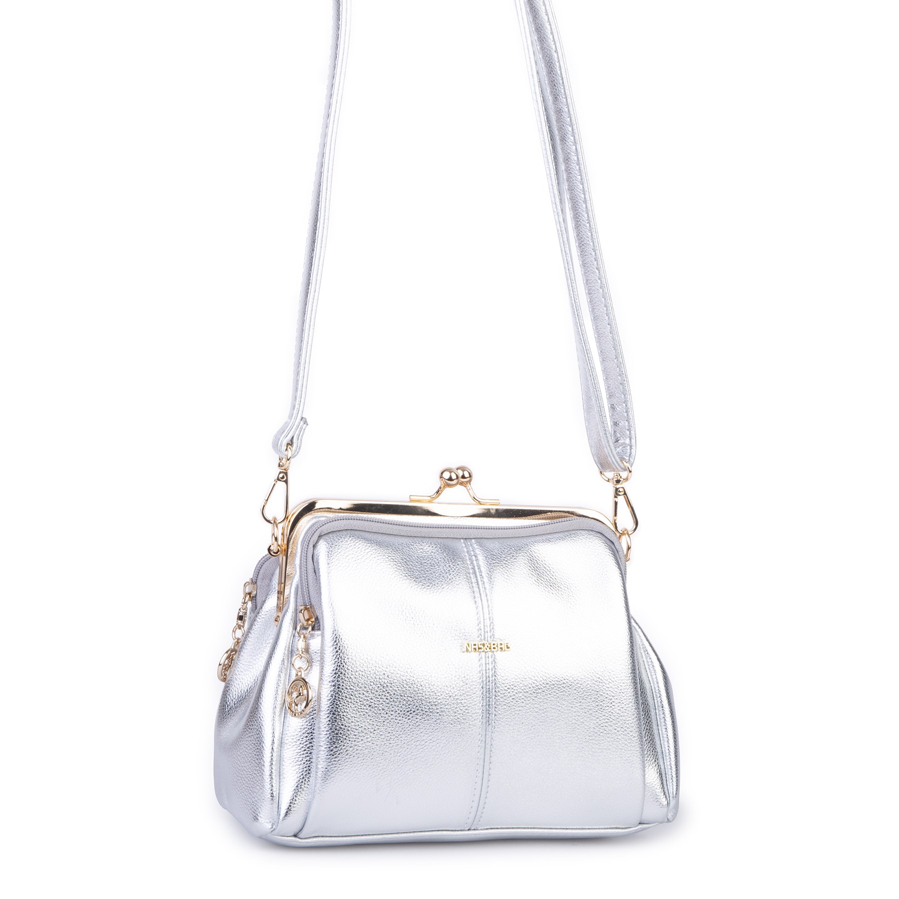 Nas Bag Burslu Klipsli Vintage Omuz ve Çapraz Çanta (23x20 cm ebatlarındadır) Gümüş
