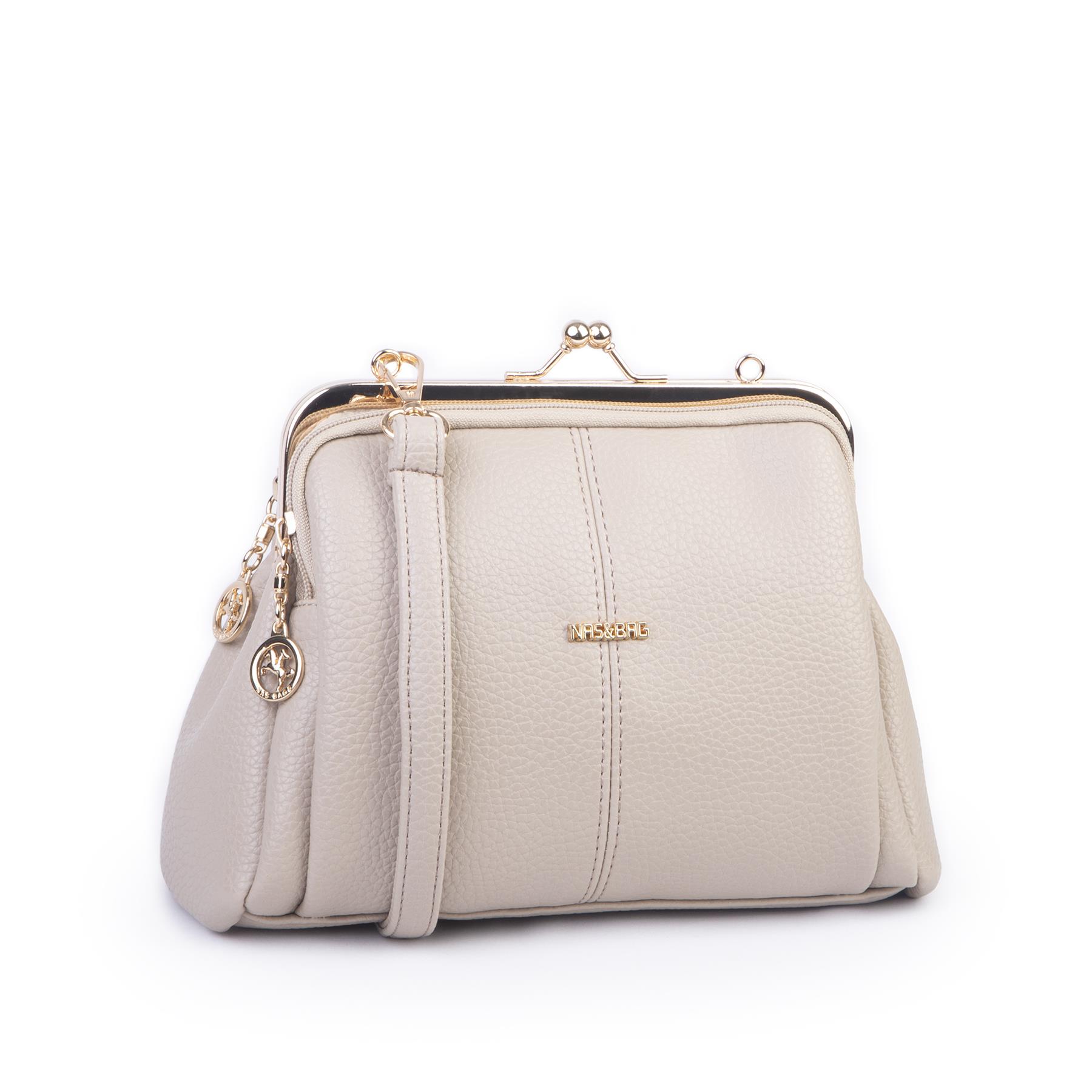 Nas Bag Burslu Klipsli Vintage Omuz ve Çapraz Çanta (23x20 cm ebatlarındadır) Kum Lopez