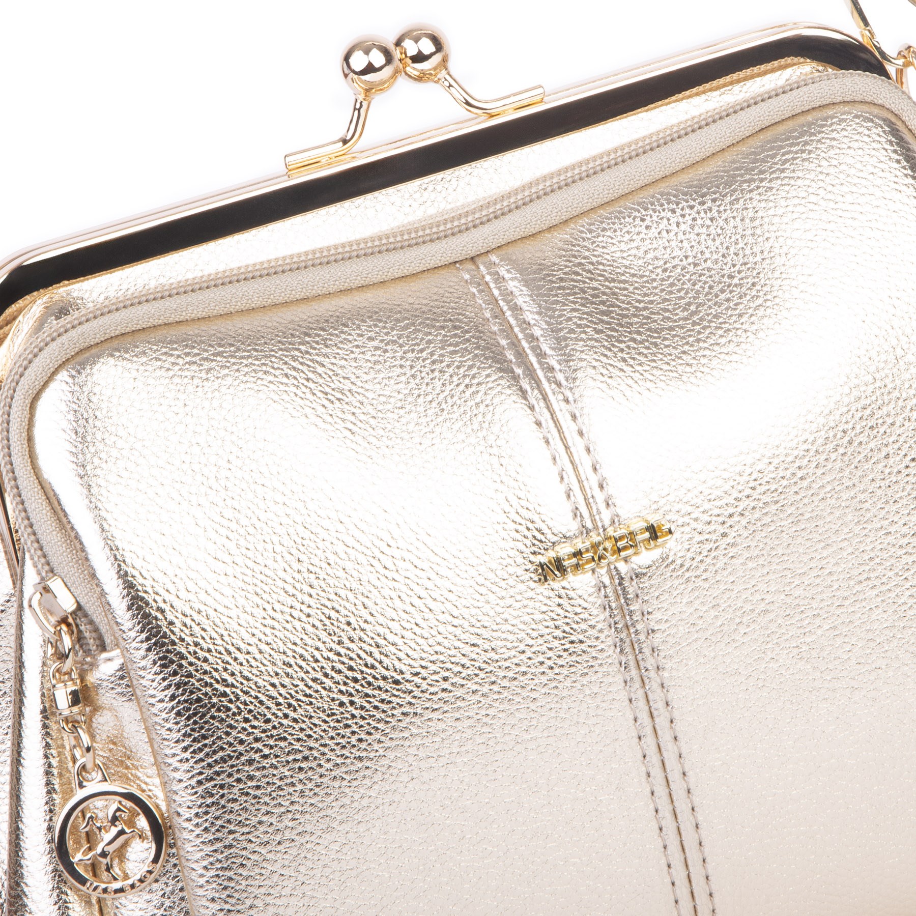 Nas Bag Burslu Klipsli Vintage Omuz ve Çapraz Çanta (23x20 cm ebatlarındadır) Gold