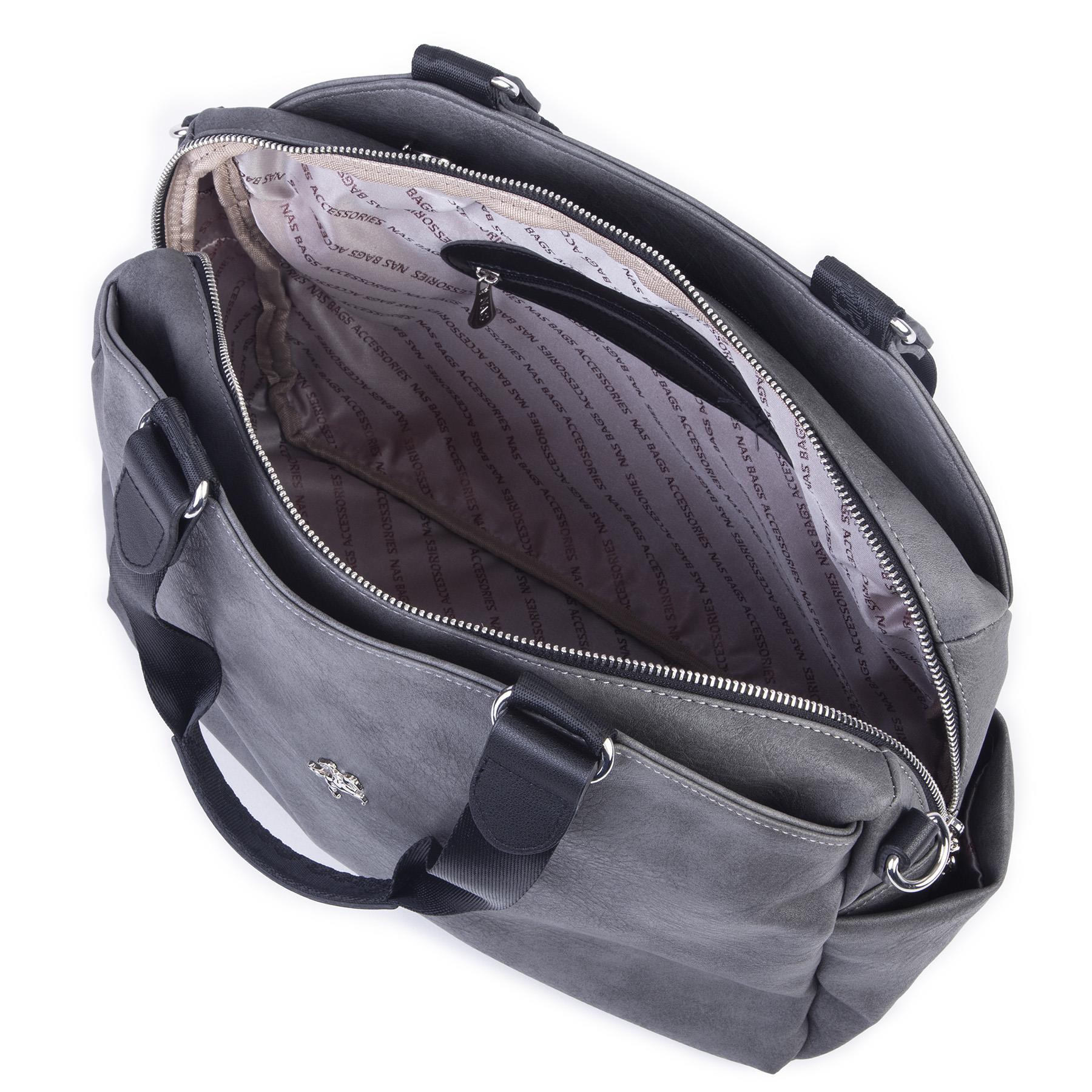 Nas Bag Büyük Boy Spor Geniş Hacimli Günlük veya Spor Omuz Çantası Gri Siyah  Raven ( 36x30 cm )