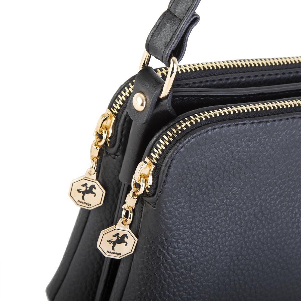 Nas Bag Çapraz Çanta Çift Fermuarlı Ayarlanabilir Askılı Çanta Siyah Belinda