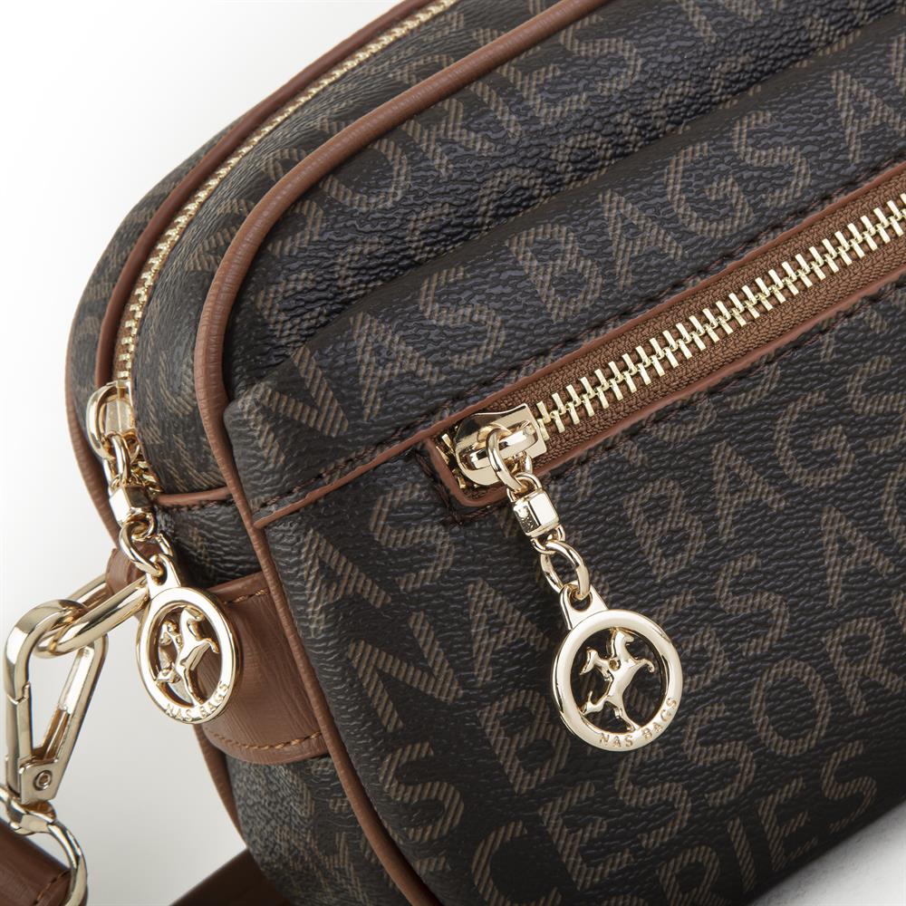Nas Bag Çapraz Çanta Kahve Taba Yazılı