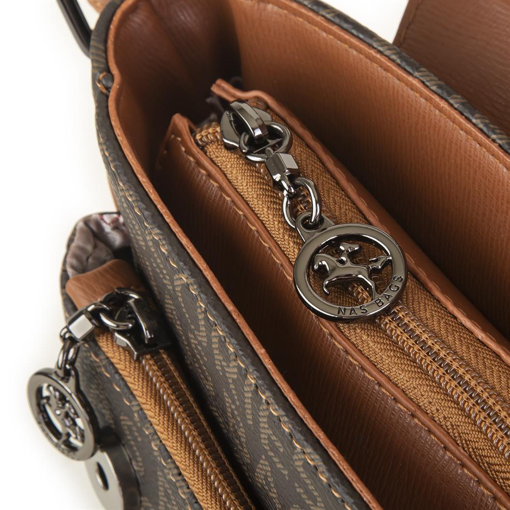 Nas Bag Çapraz Çanta  Kahve Taba Yazılı