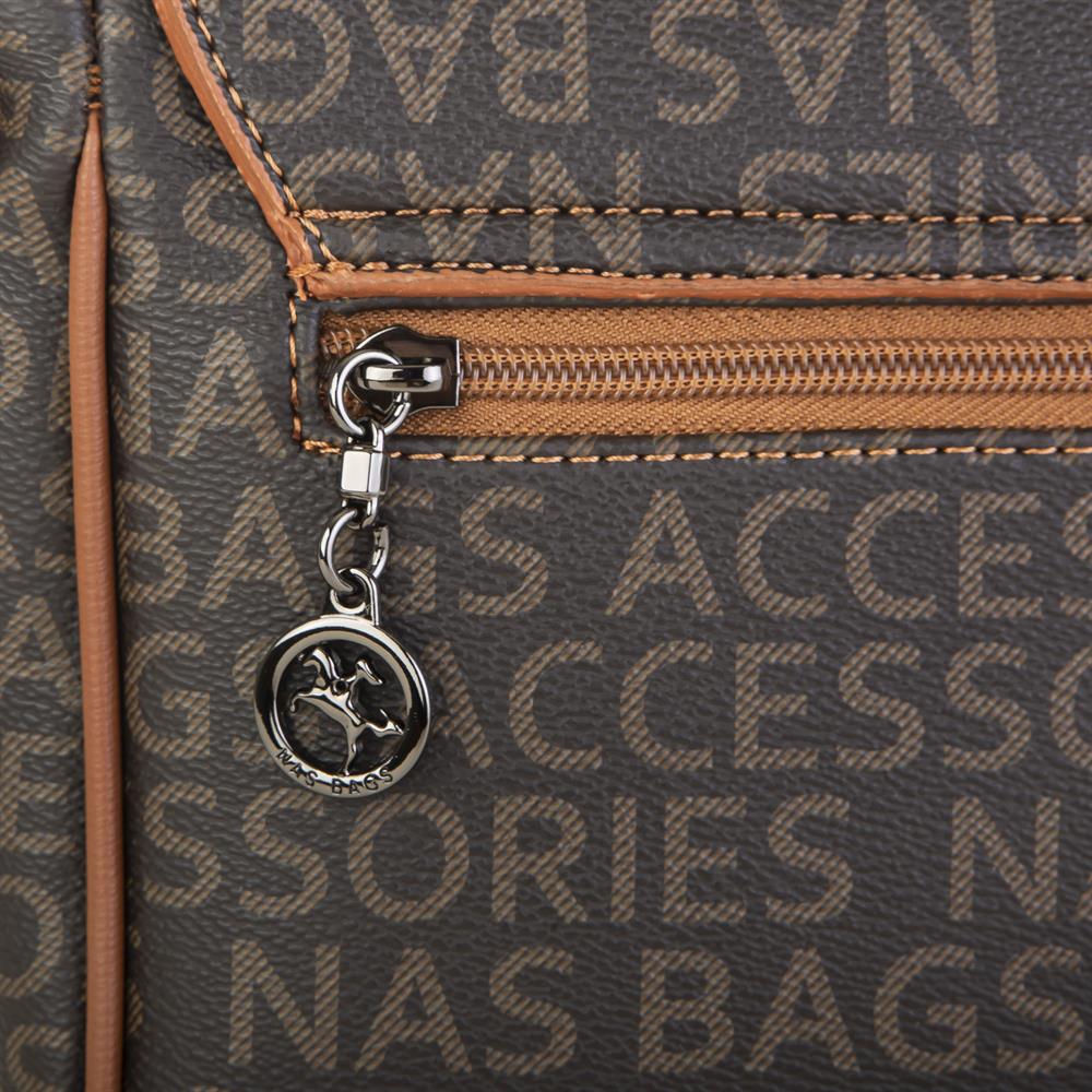 Nas Bag Çapraz Çanta  Kahve Taba Yazılı