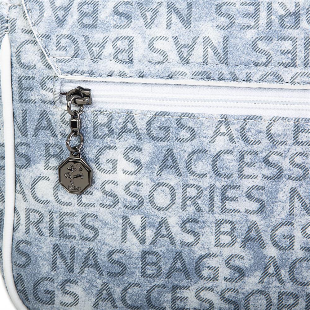Nas Bag Çapraz Çanta Kot Beyaz Yazılı 