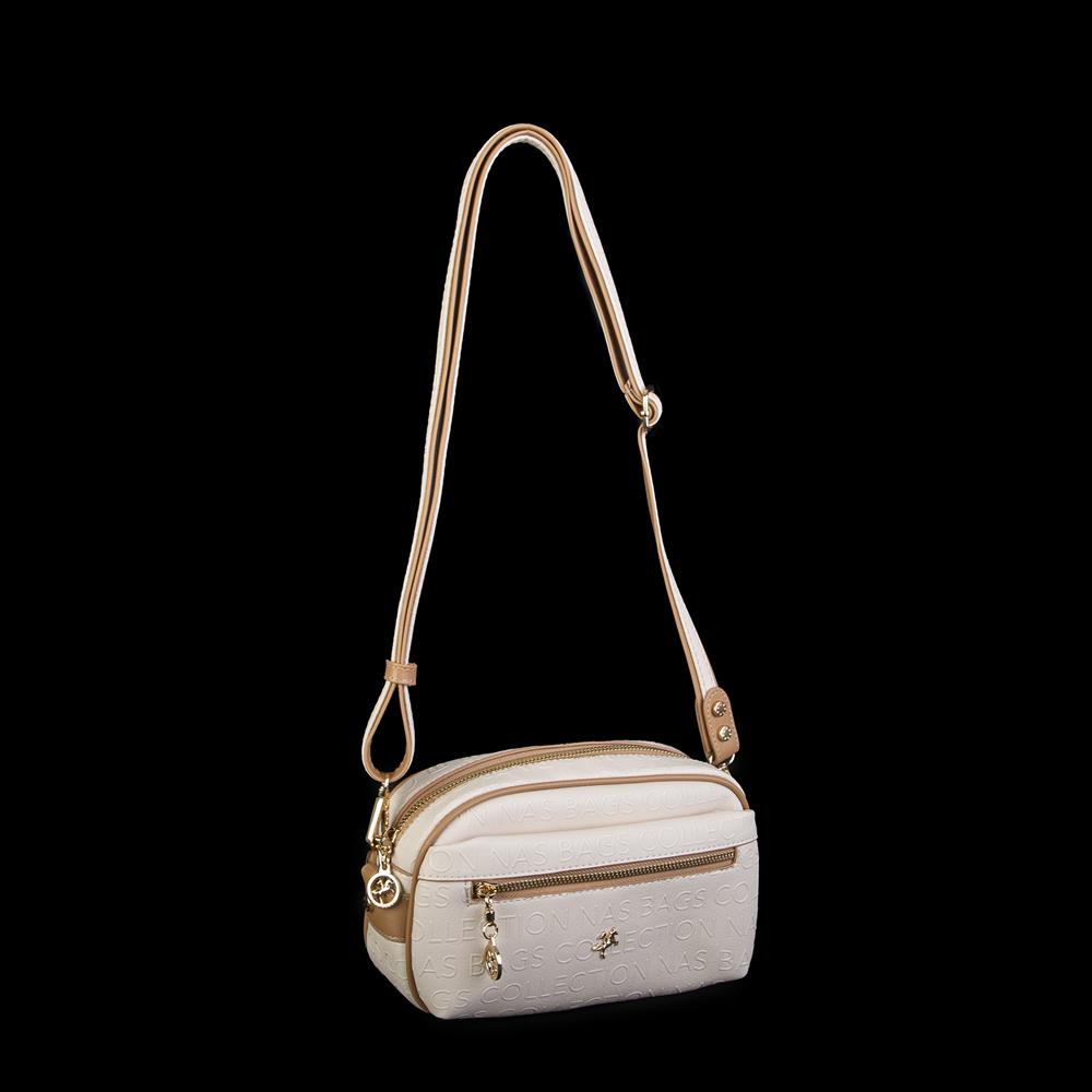 Nas Bag Çapraz Çanta Krem Camel Gofraj