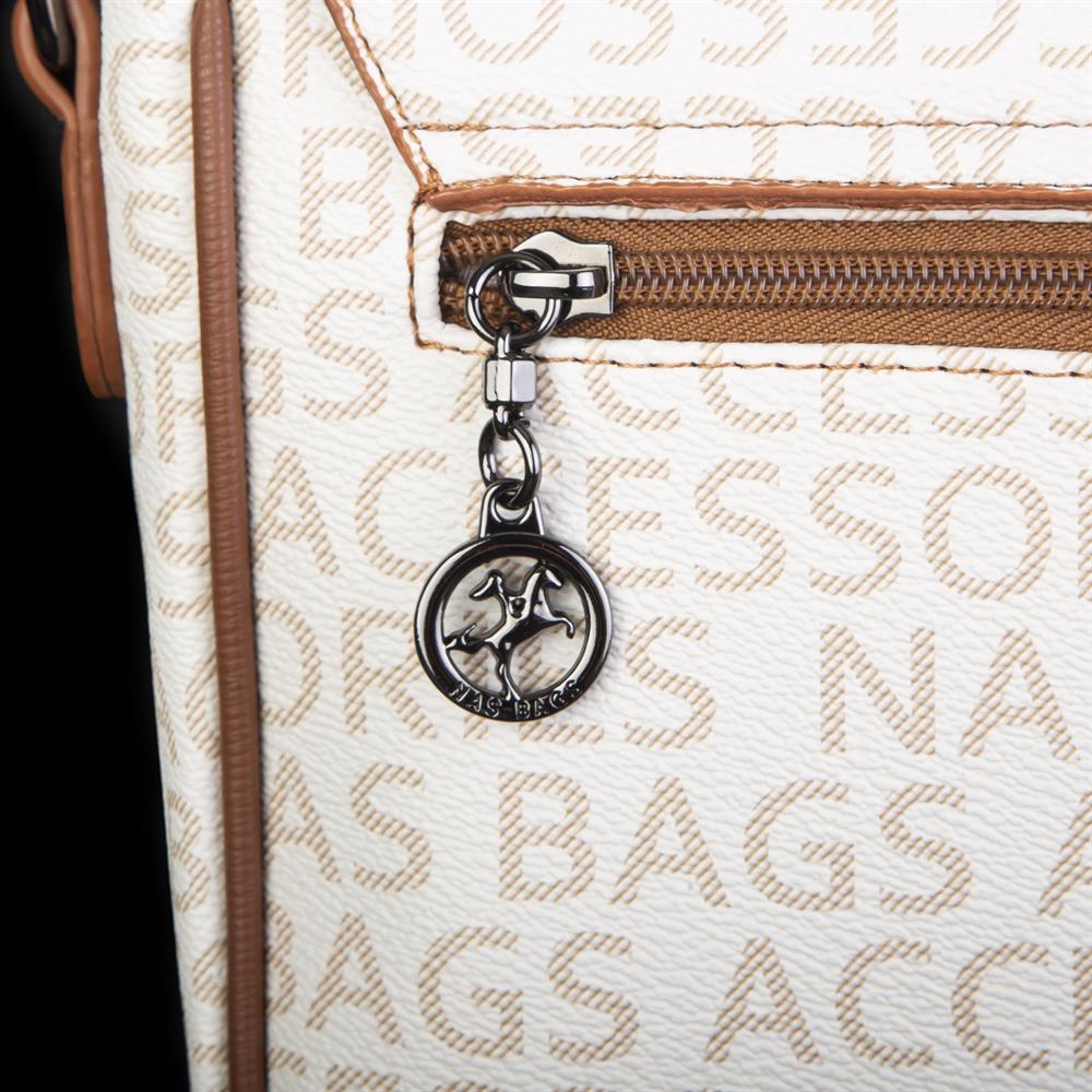 Nas Bag Çapraz Çanta Krem Taba Yazılı