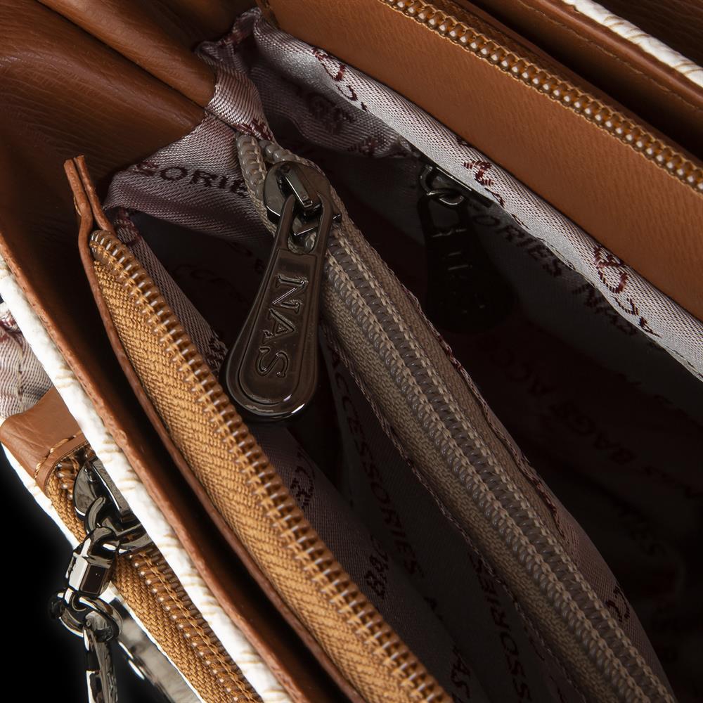 Nas Bag Çapraz Çanta Krem Taba Yazılı