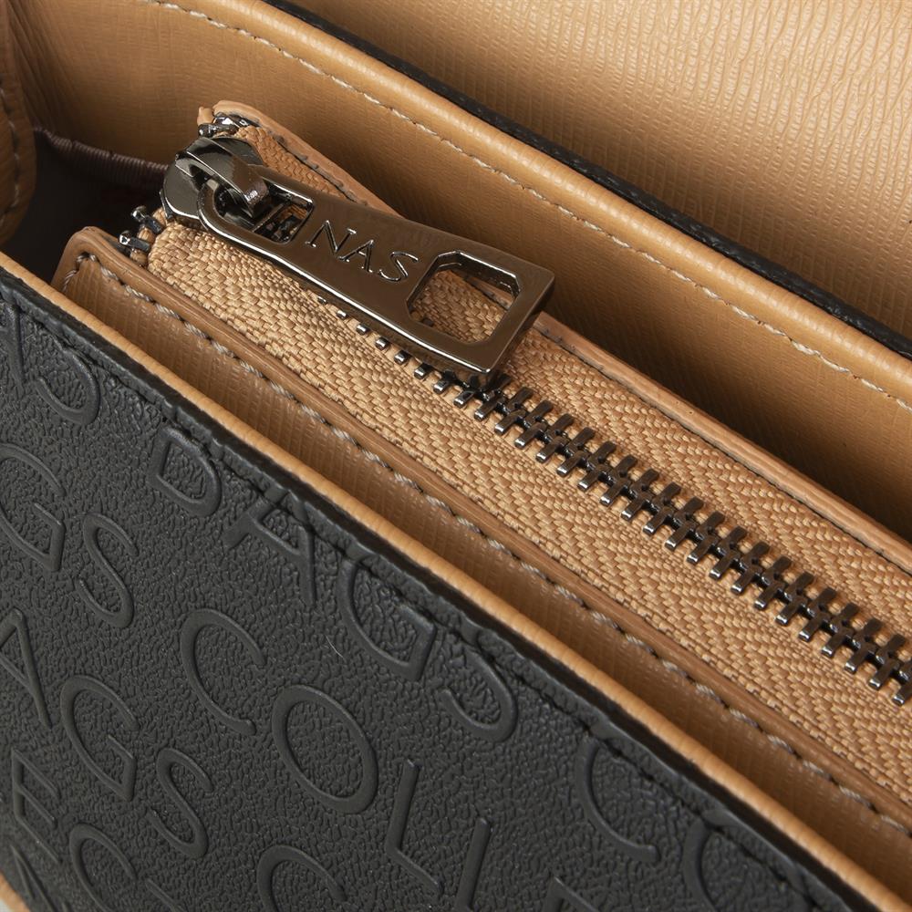 Nas Bag Çapraz Çanta Siyah Camel  Gofraj