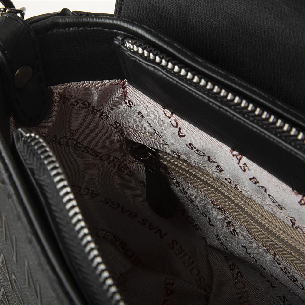Nas Bag Çapraz Çanta Siyah Gofraj