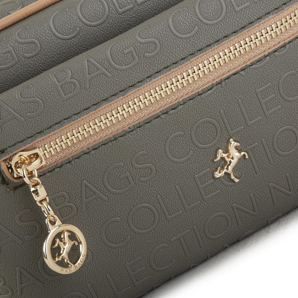 Nas Bag Çapraz Çanta Yeşil Camel Gofraj