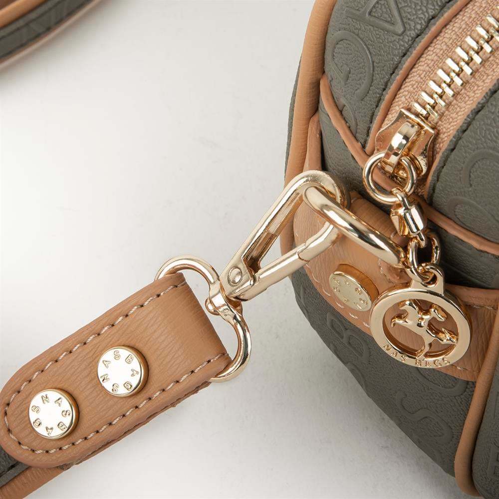 Nas Bag Çapraz Çanta Yeşil Camel Gofraj