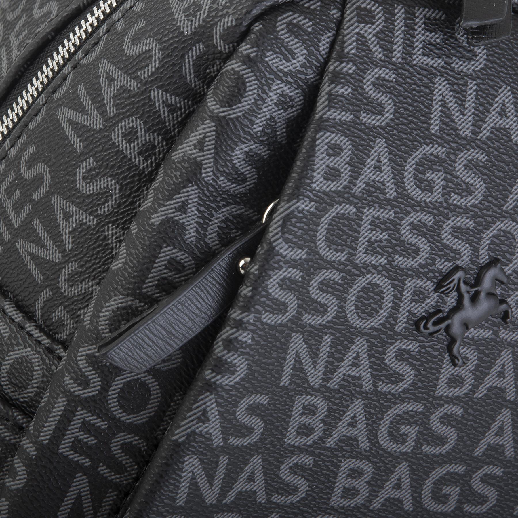 Nas Bag Çok Cepli Sade Şık Kadın Sırt Çantası Siyah Yazılı