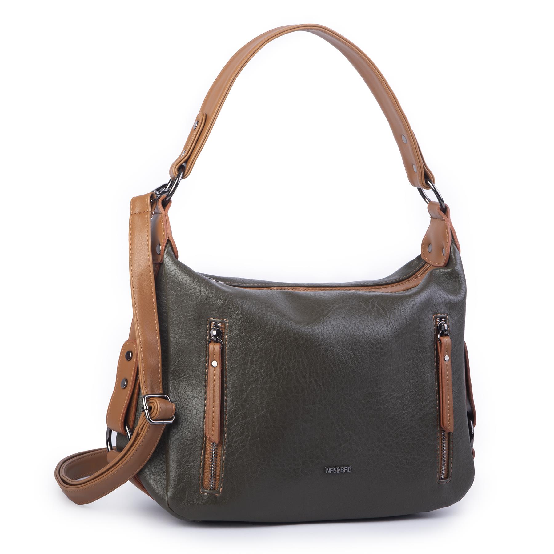 Nas Bag Çok Gözlü Kadın Omuz ve Çapraz Çanta (33x25 cm ) Haki  Taba Victoria