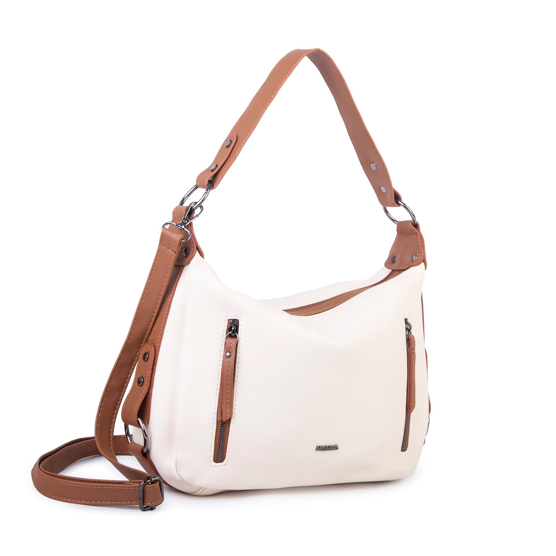 Nas Bag Çok Gözlü Kadın Omuz ve Çapraz Çanta (33x25 cm ) Krem Taba Victoria
