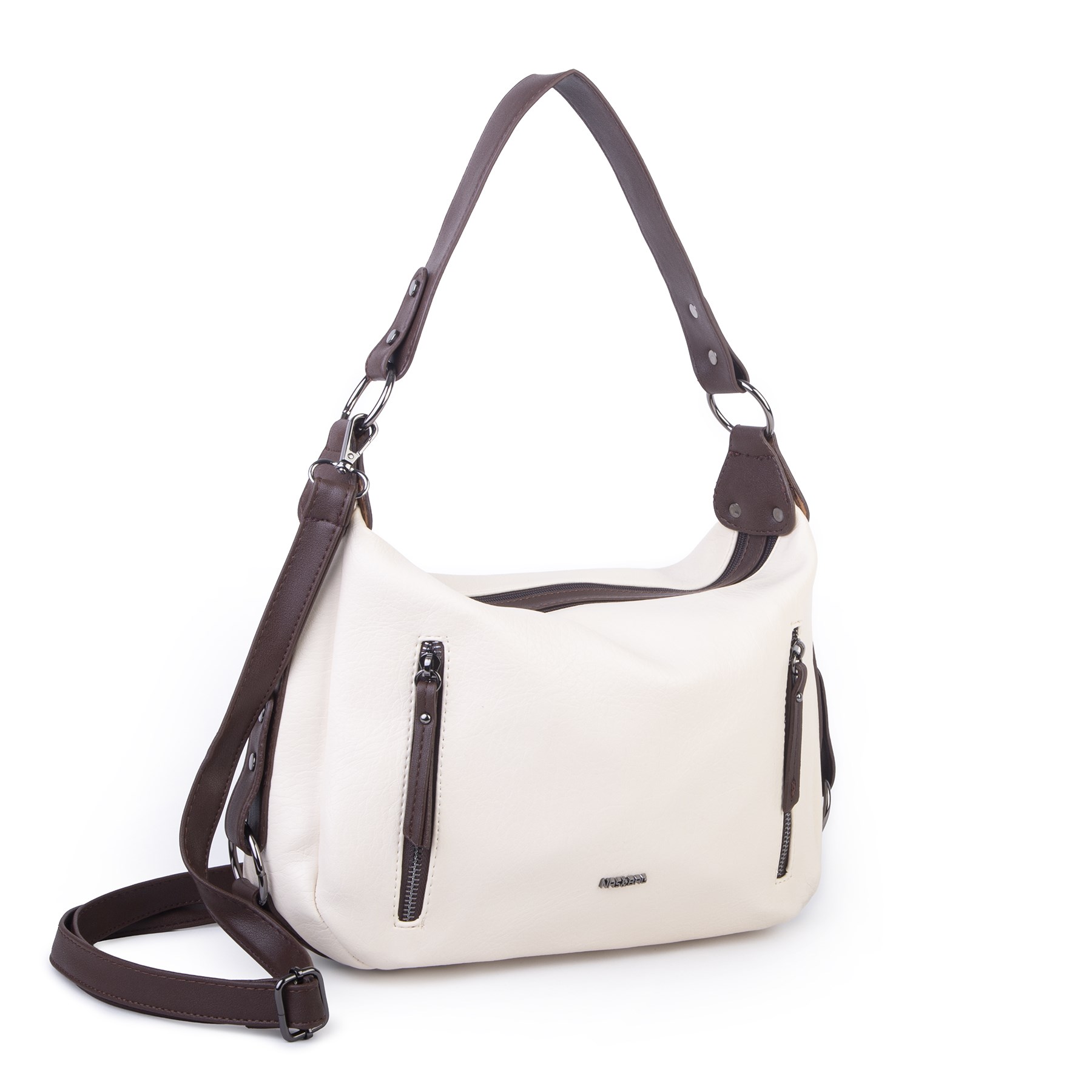 Nas Bag Çok Gözlü Kadın Omuz ve Çapraz Çanta (33x25 cm ) Krem Kahve Victoria