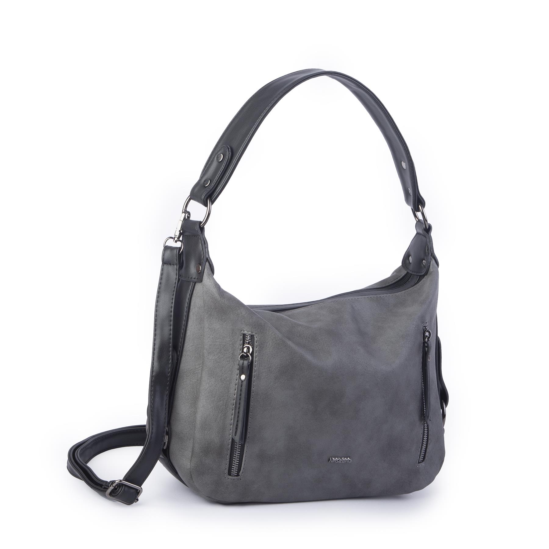 Nas Bag Çok Gözlü Kadın Omuz ve Çapraz Çanta (33x25 cm ) Gri Raven 