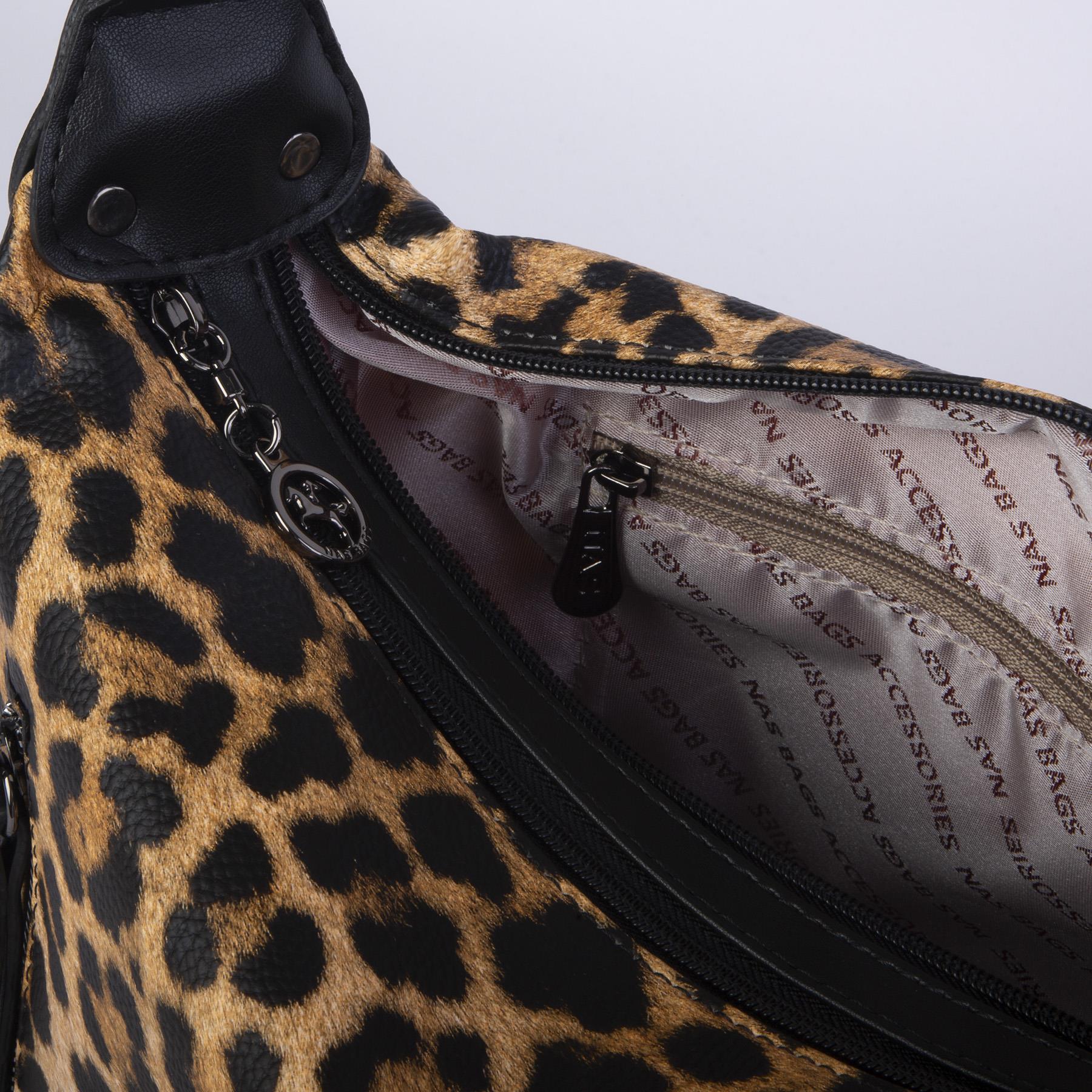 Nas Bag Çok Gözlü Kadın Omuz ve Çapraz Çanta (33x25 cm ) Siyah Leopar