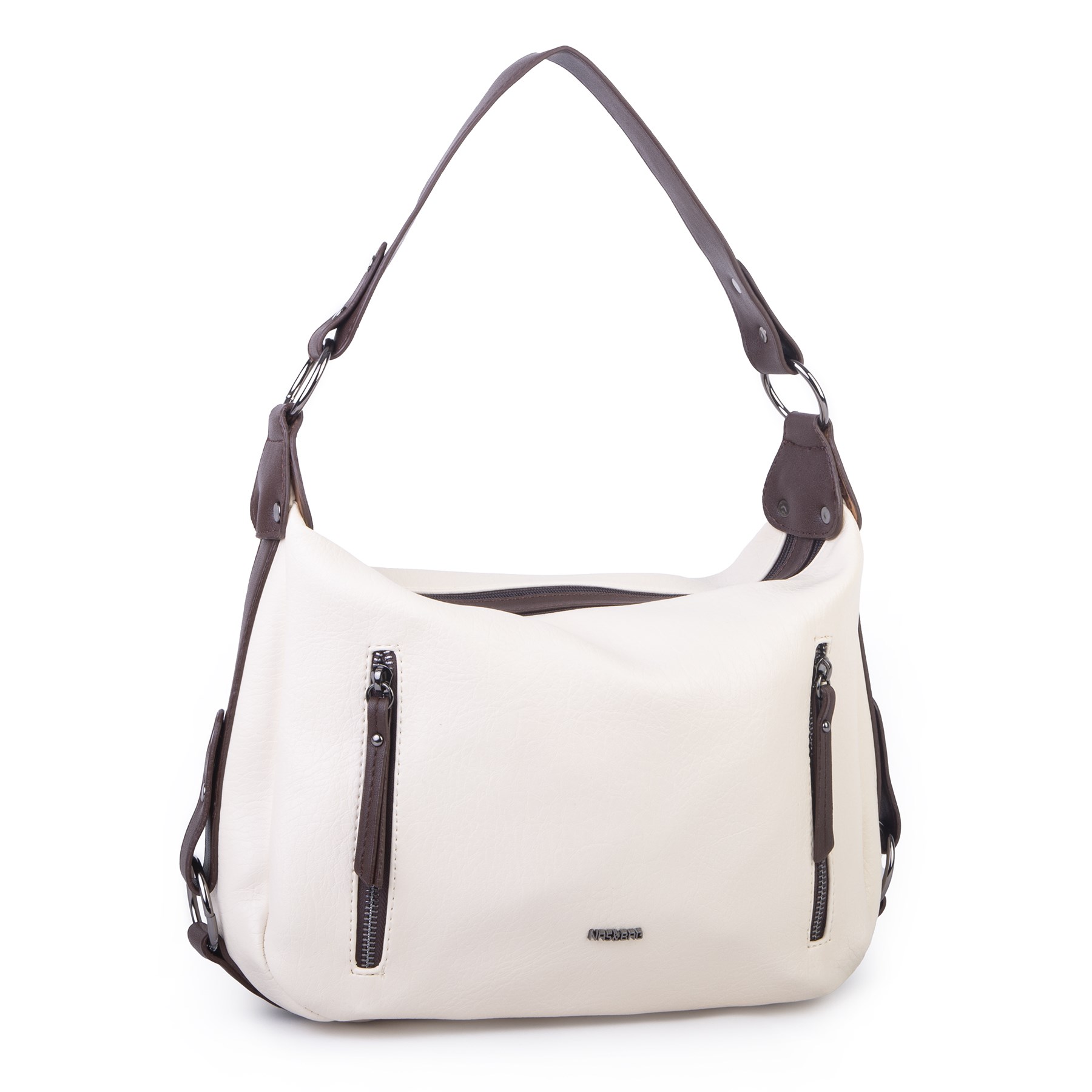 Nas Bag Çok Gözlü Kadın Omuz ve Çapraz Çanta (33x25 cm ) Krem Kahve Victoria
