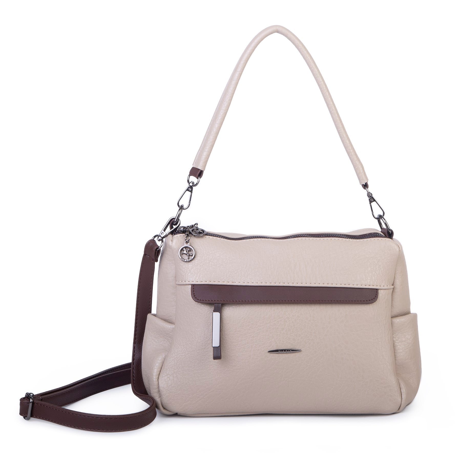 Nas Bag Çok Gözlü Yumuşak ve Hafif Yapılı Çift Askılı Omuz ve Çapraz Çanta ( 30x24 cm ) Kum Kahve Victoria