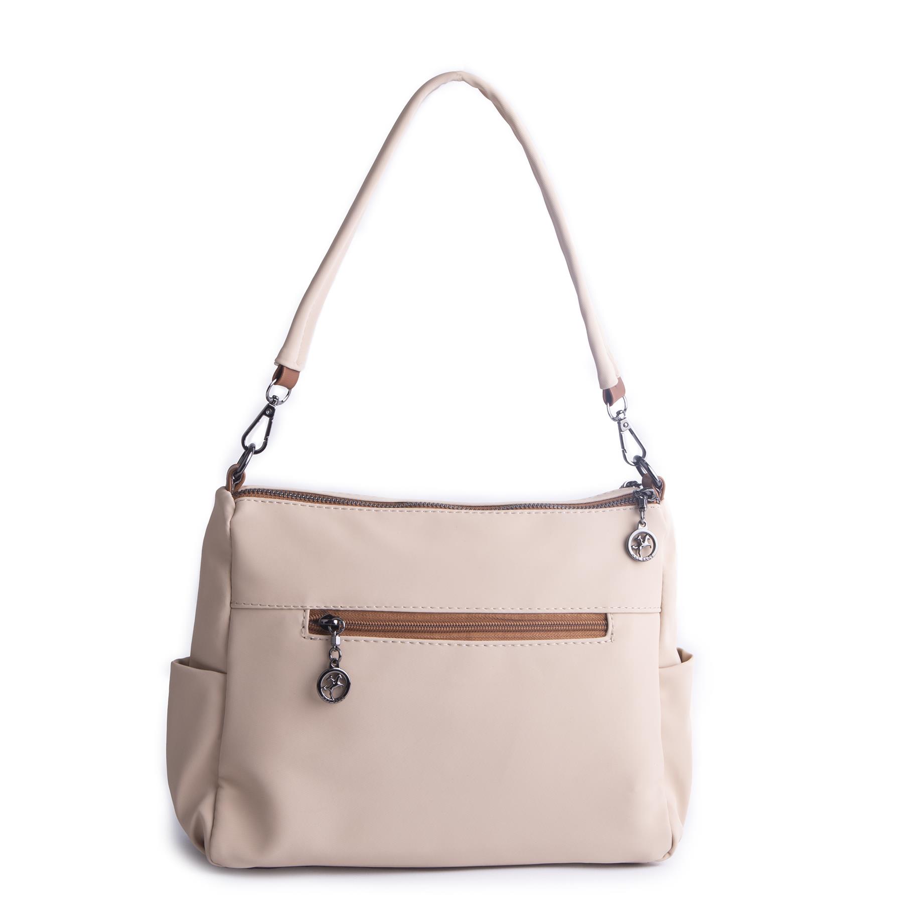 Nas Bag Çok Gözlü Yumuşak ve Hafif Yapılı Çift Askılı Omuz ve Çapraz Çanta Kum  Taba Buzzy  ( 30x24 cm )